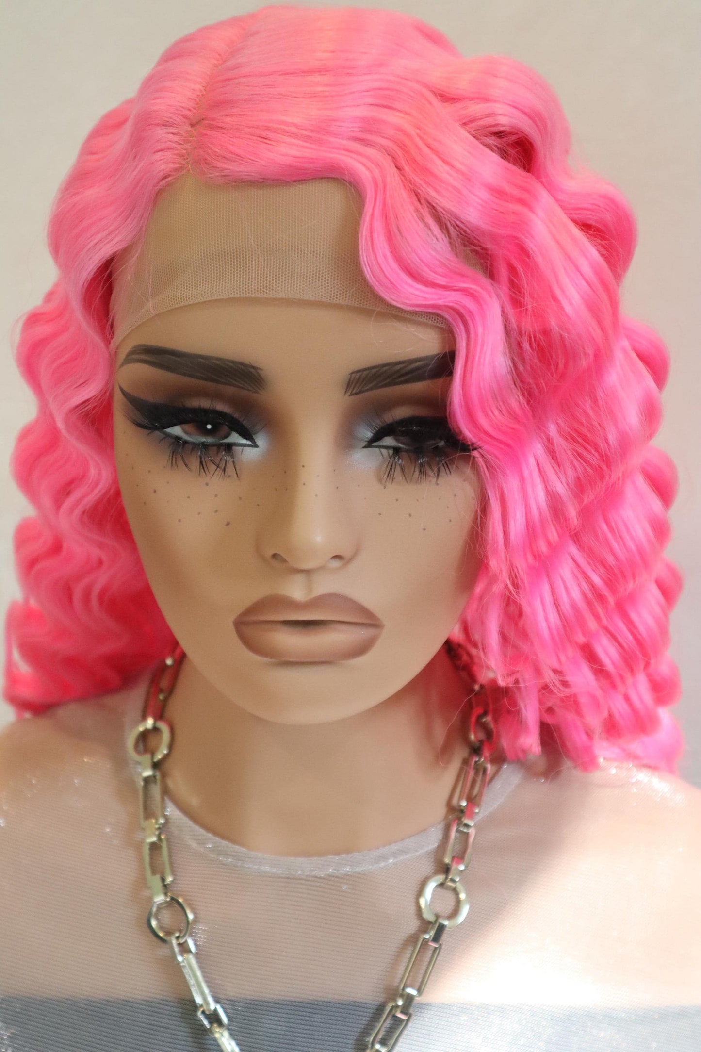 Long Front Lace Wavy Hot Pink Wig - Bold & Beautiful Pink Waves