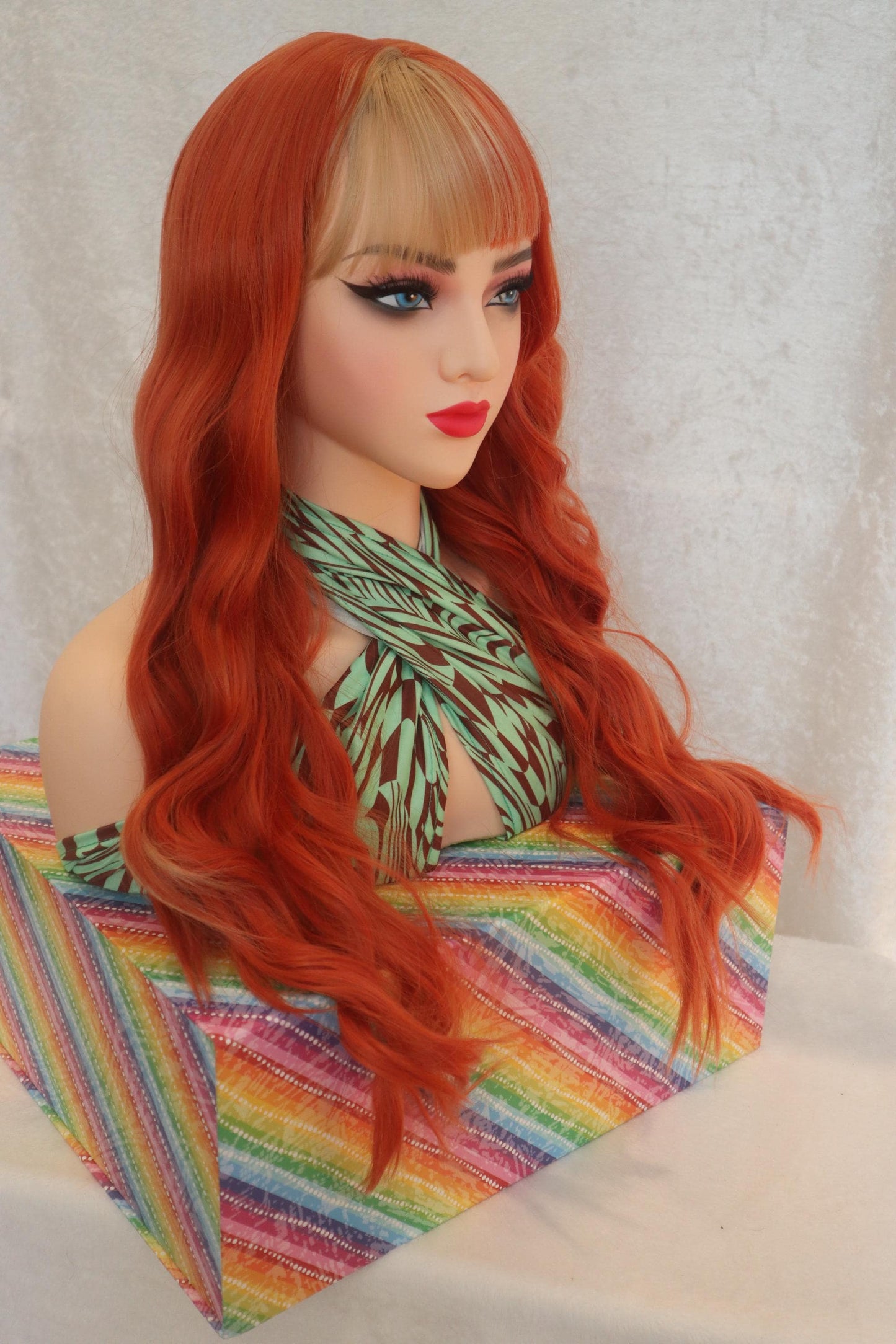 Vibrant Ginger & Blonde 28" Wavy Wig with Unique Half-Blonde Bangs | Fun, Festival-Ready Hair
