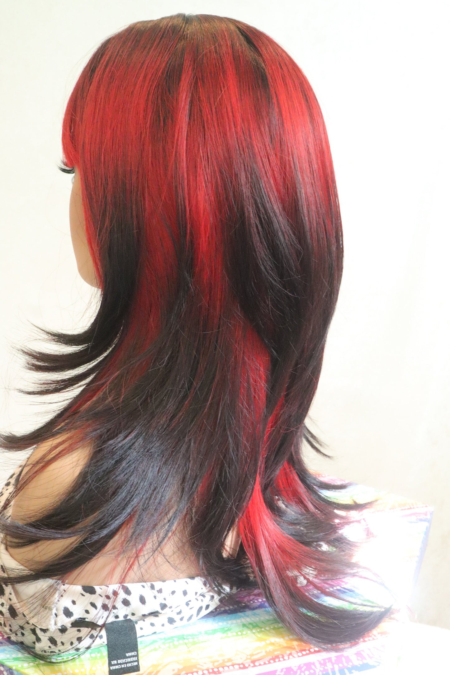 Bangs Vibrant Red to Black Ombré Long 24" Straight High Temperature Synthetic Fiber High quality Wig