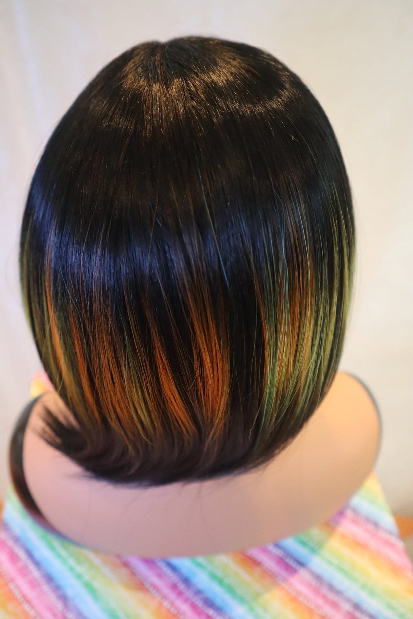 Rainbow Rays Highlights with black straight bob wig