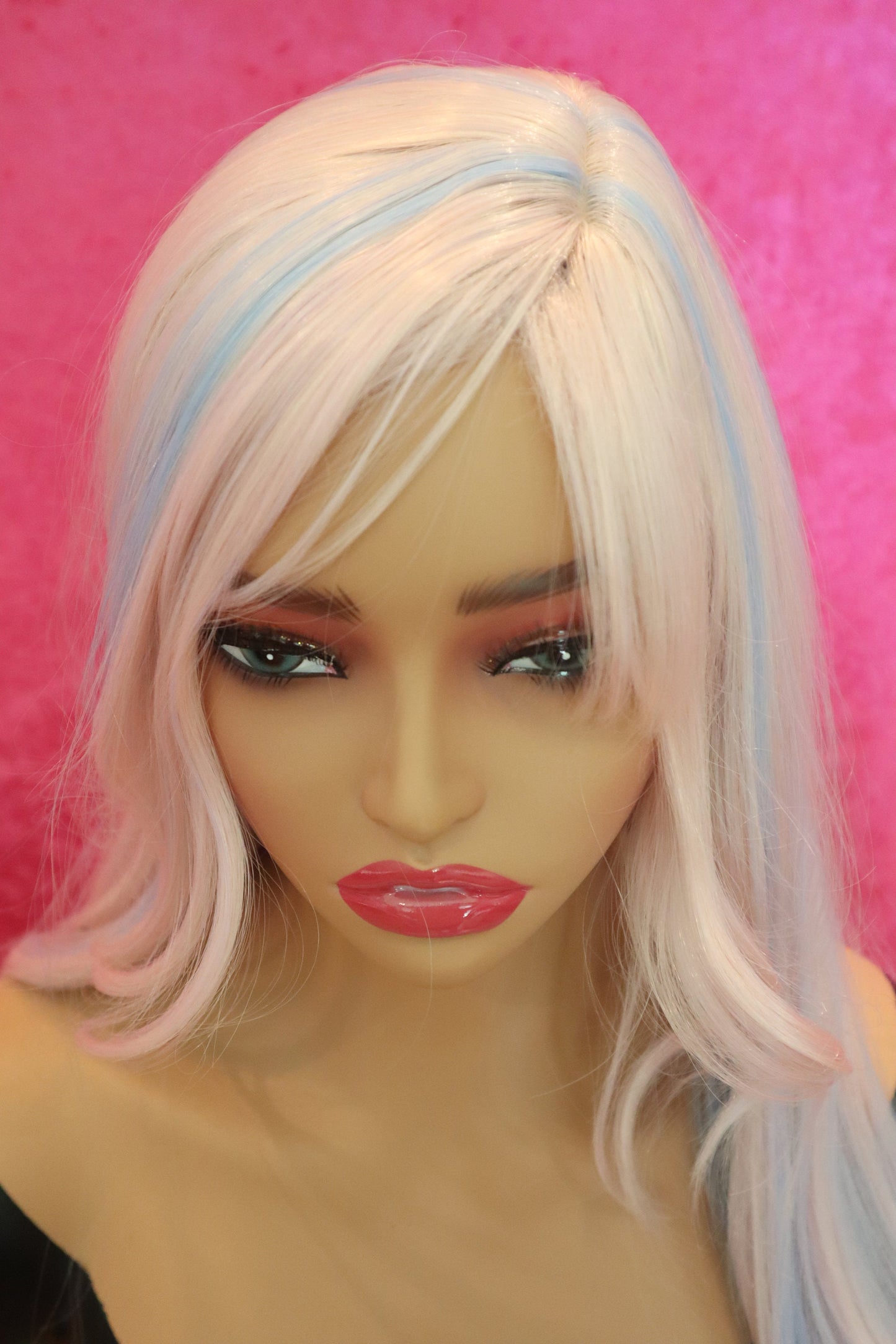 Platinum Blonde Rose Gold Baby Blue Mint Highlighted Straight and Wavy long Wig