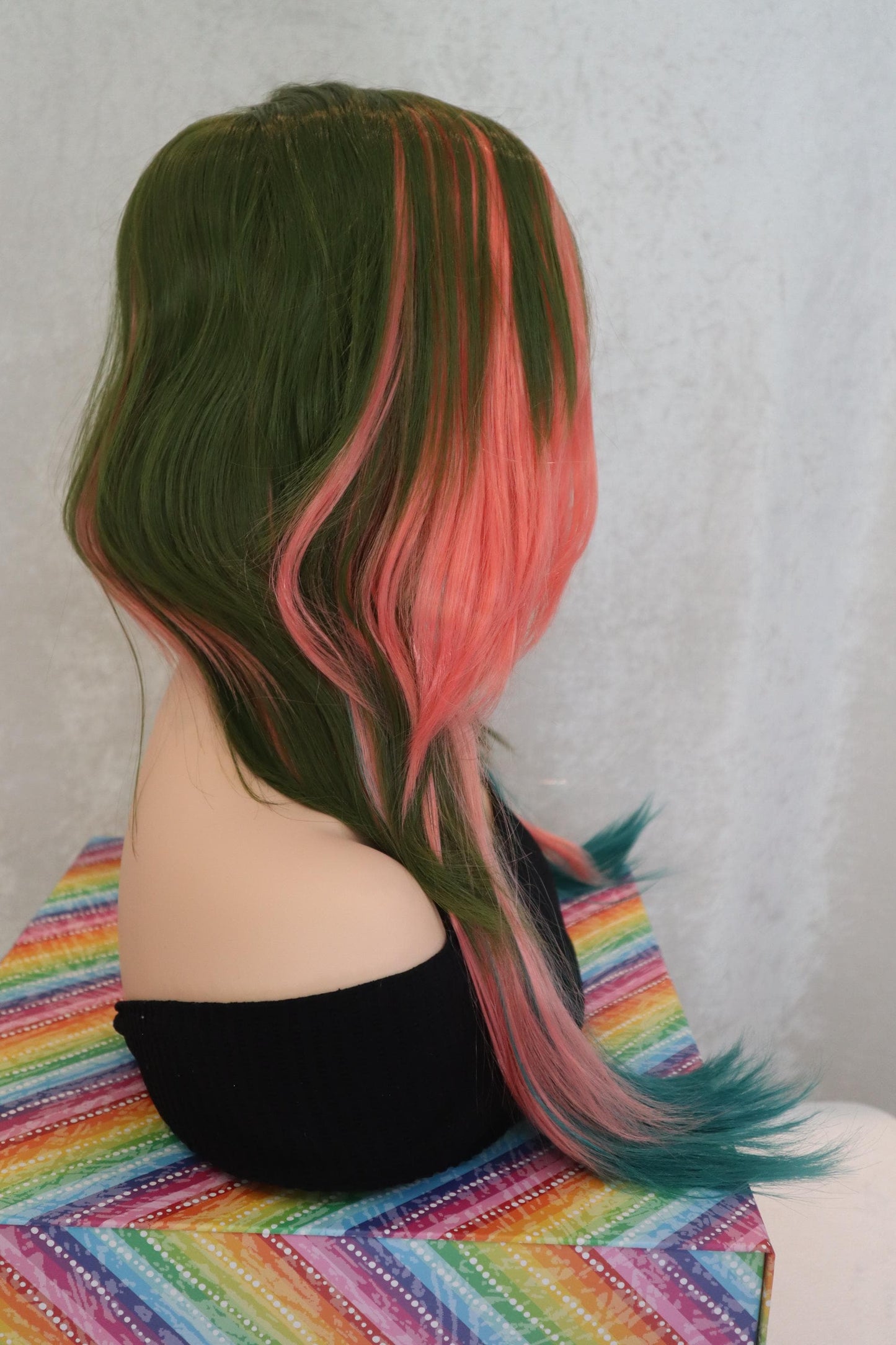 Punk Emo Multi-Colored Wig with Pink Face-Framing Bangs