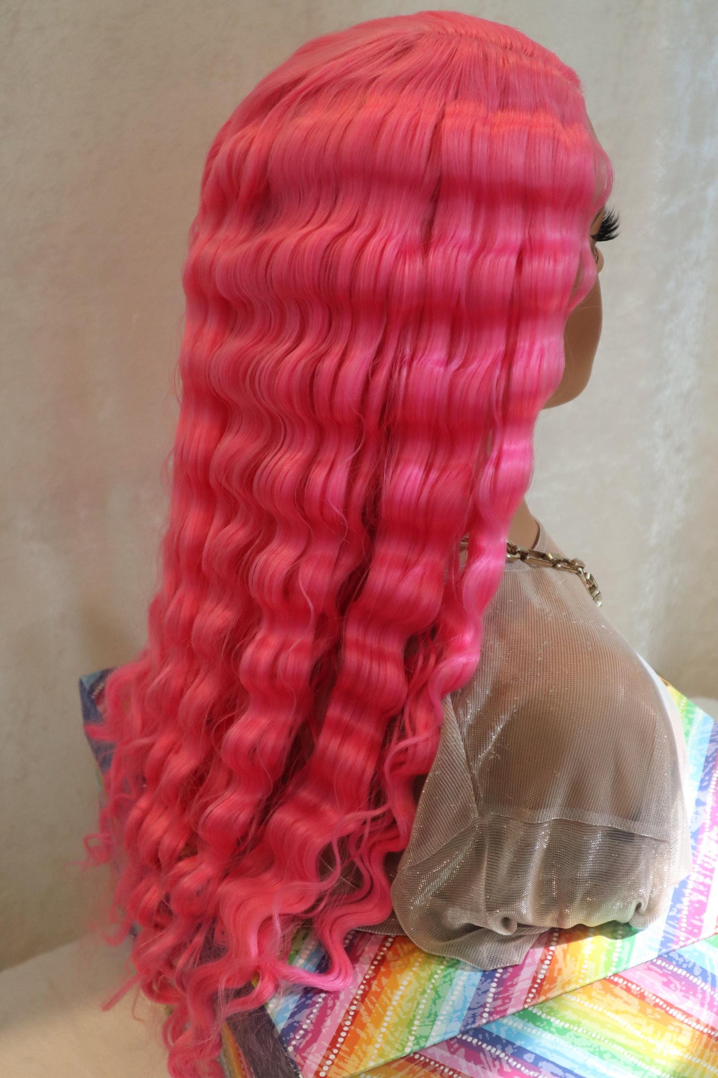 Long Front Lace Wavy Hot Pink Wig - Bold & Beautiful Pink Waves