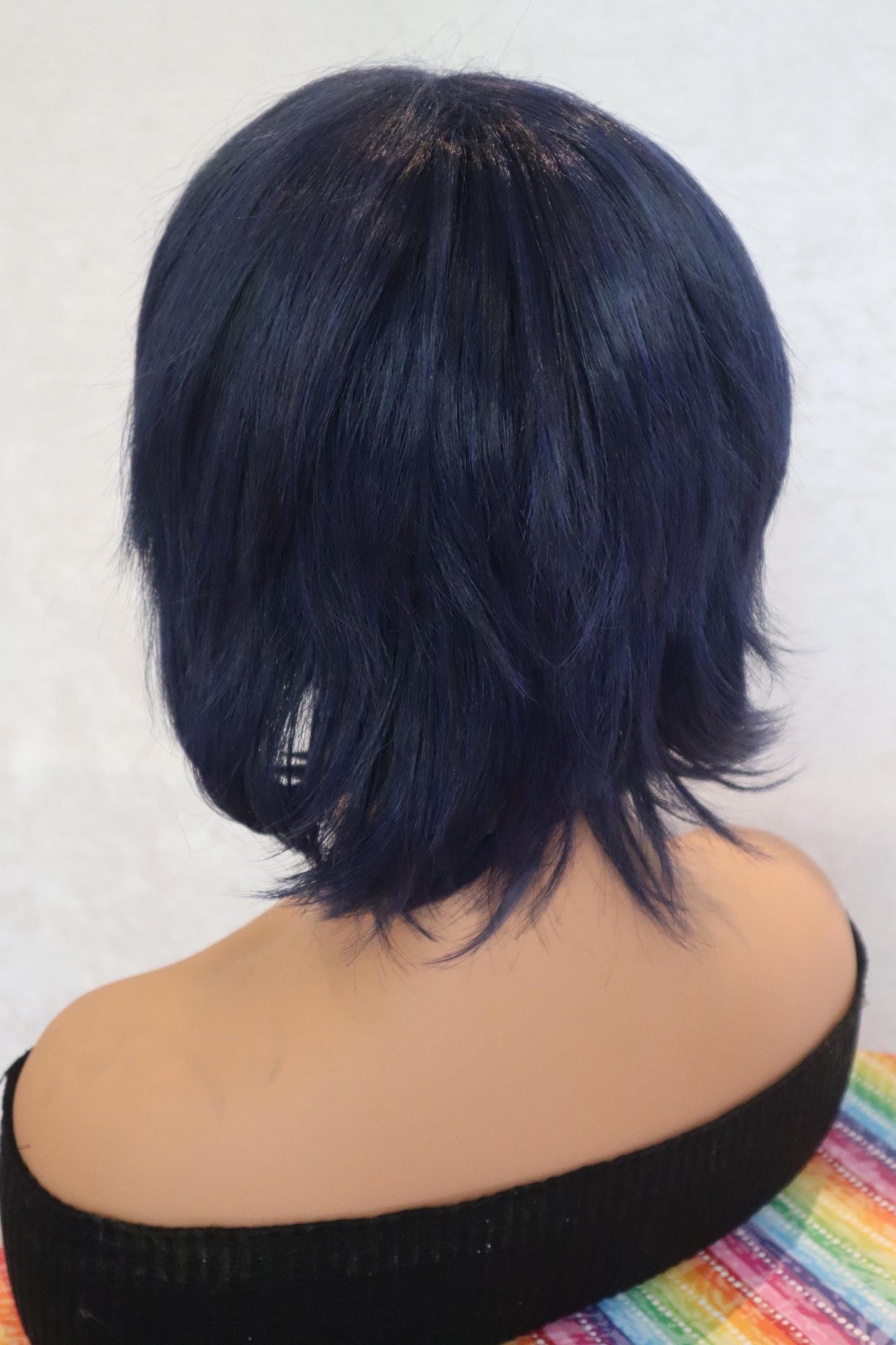 Punk Edgy Short Bob Navy Dark Blue Wig with Vibrant Yellow Bangs