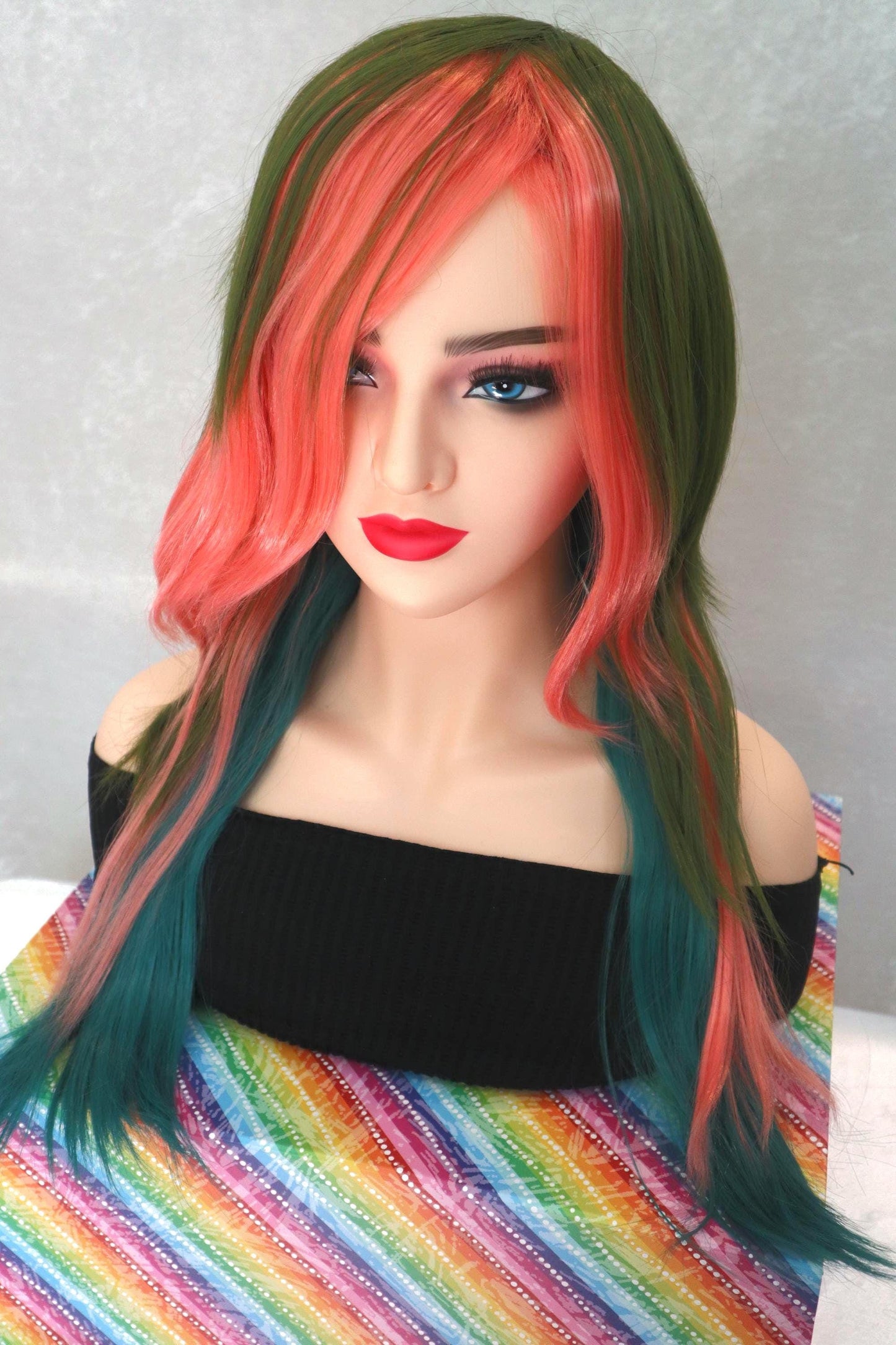 Punk Emo Multi-Colored Wig with Pink Face-Framing Bangs