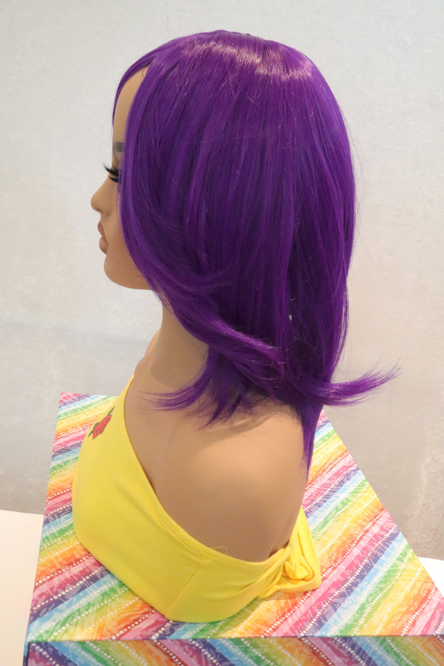 Bright Purple Short Synthetic Wig - Perfect for Parties and Fun Events