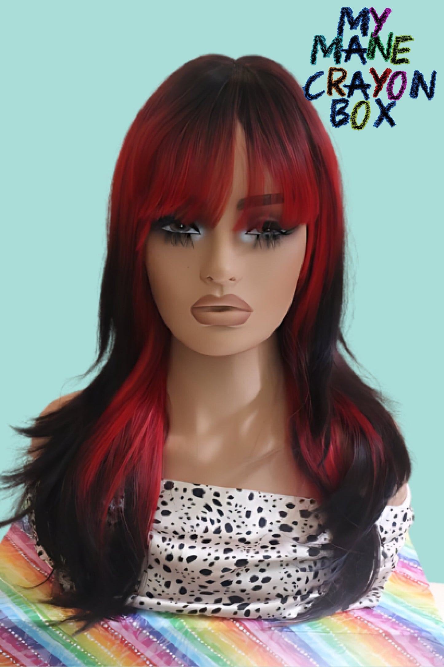 Bangs Vibrant Red to Black Ombré Long 24" Straight High Temperature Synthetic Fiber High quality Wig