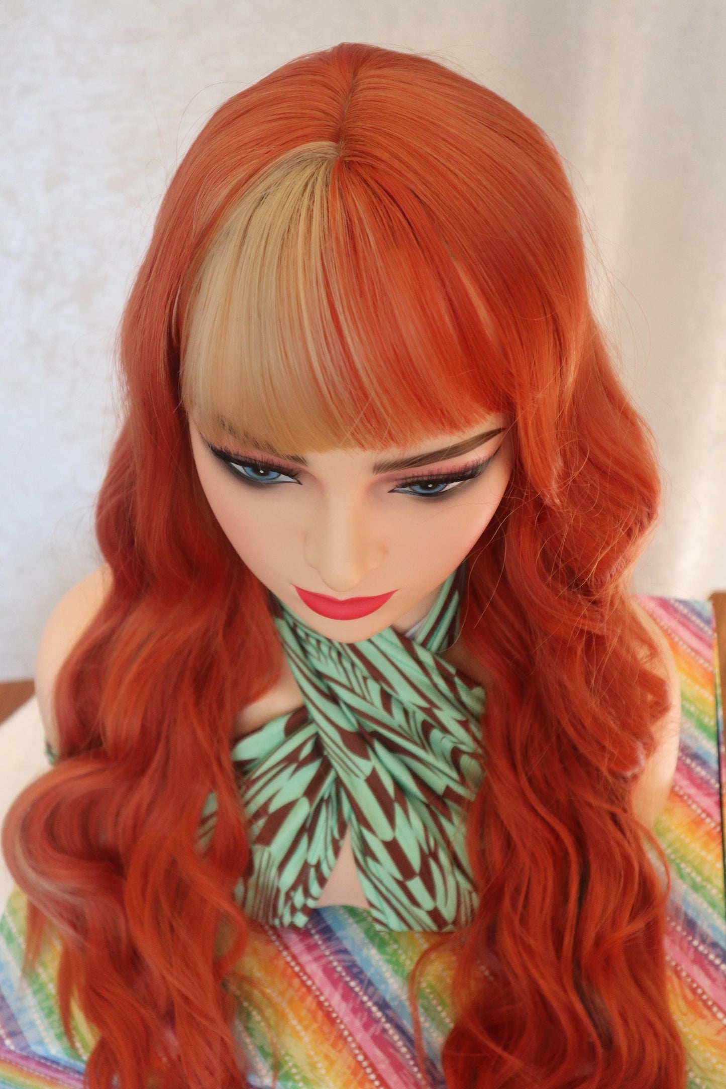 Vibrant Ginger & Blonde 28" Wavy Wig with Unique Half-Blonde Bangs | Fun, Festival-Ready Hair