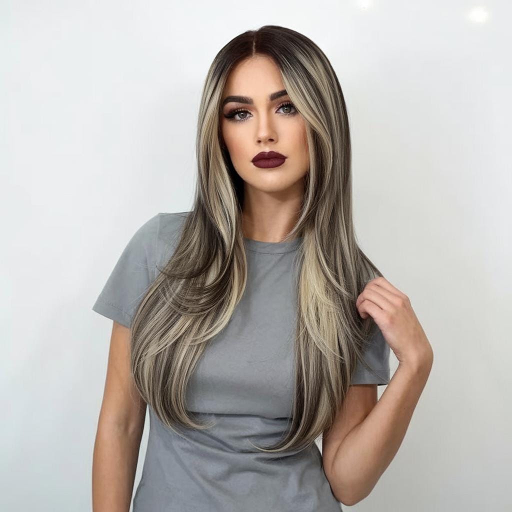 Long Manageable Non Shedding Straight Blonde Wig with Highlights Lowlights Soft Sexy Lace Front Wig