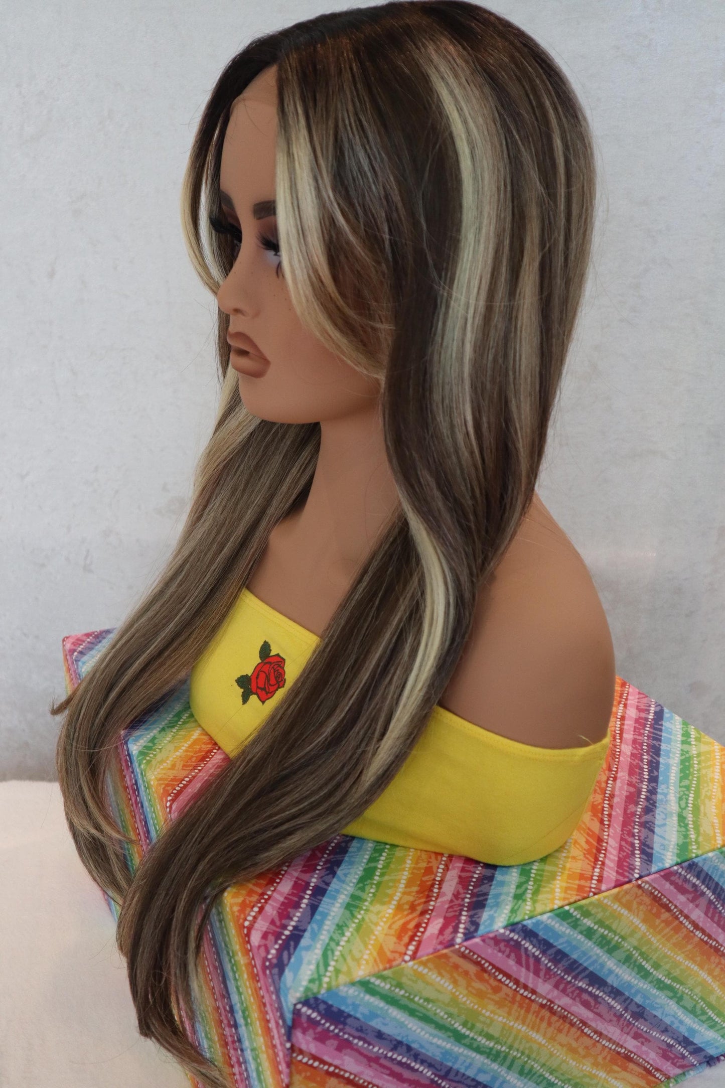 Long Manageable Non Shedding Straight Blonde Wig with Highlights Lowlights Soft Sexy Lace Front Wig