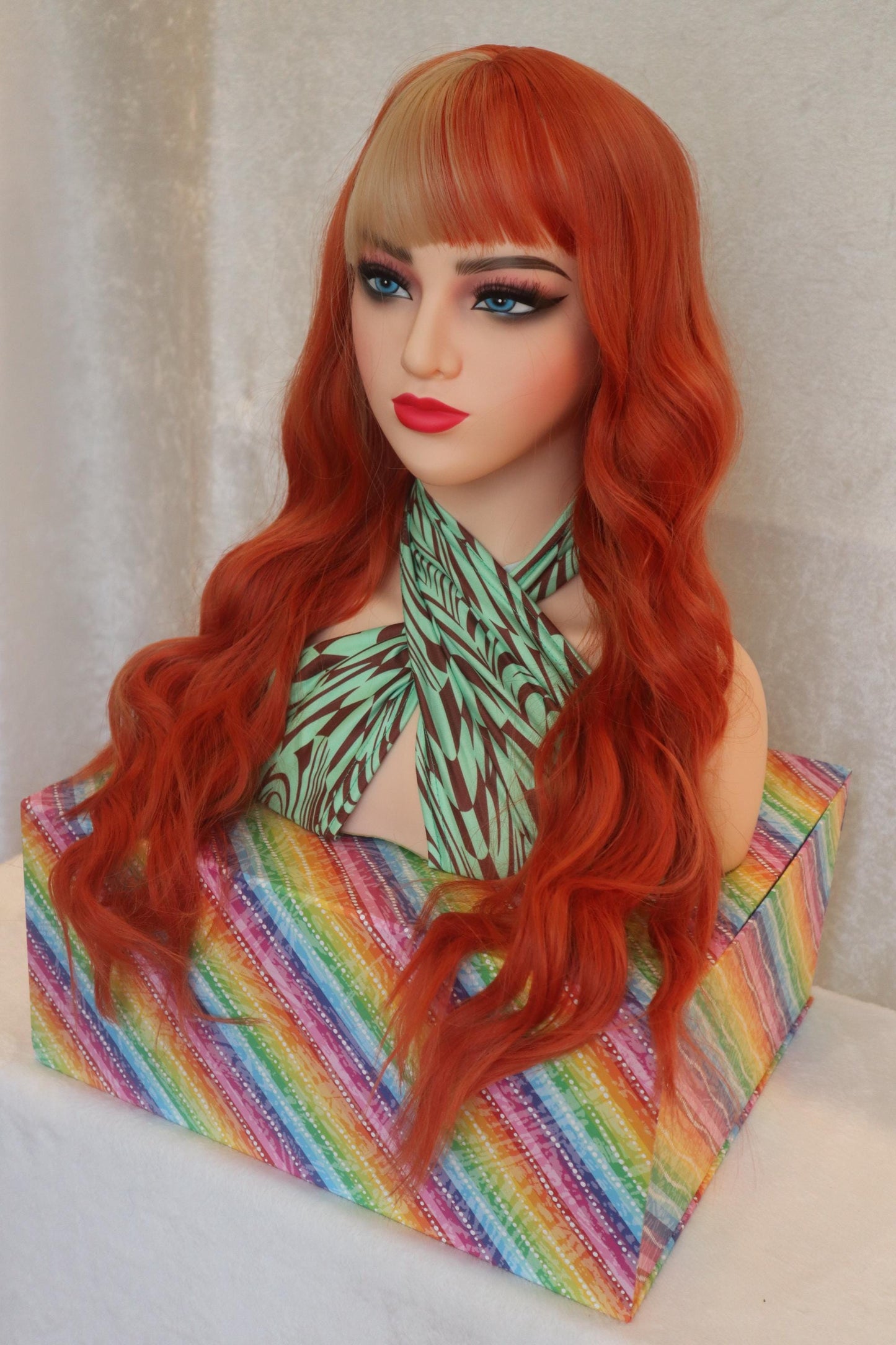 Vibrant Ginger & Blonde 28" Wavy Wig with Unique Half-Blonde Bangs | Fun, Festival-Ready Hair