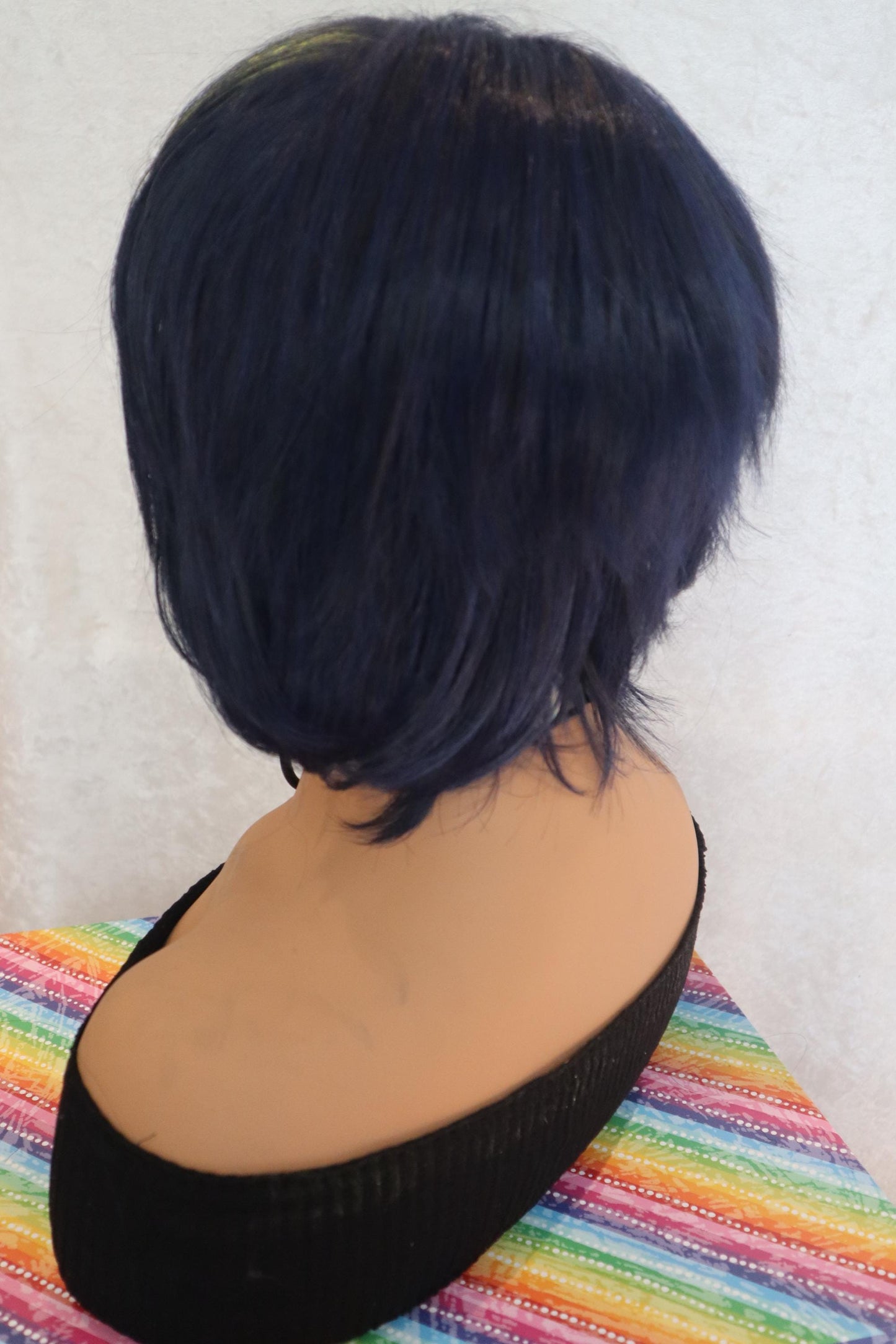 Punk Edgy Short Bob Navy Dark Blue Wig with Vibrant Yellow Bangs