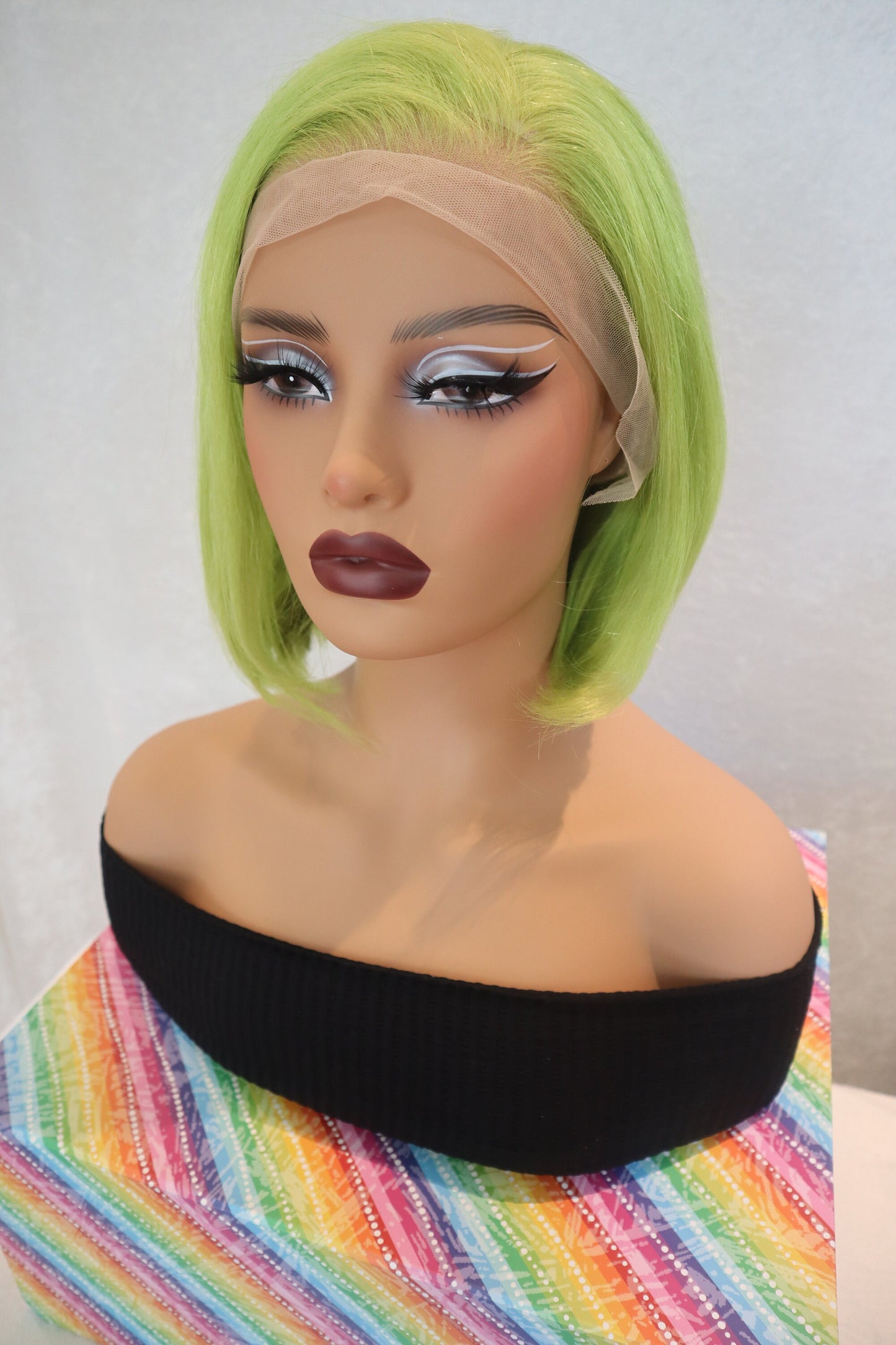 Front lace Neon Green short bob Human hair Wig