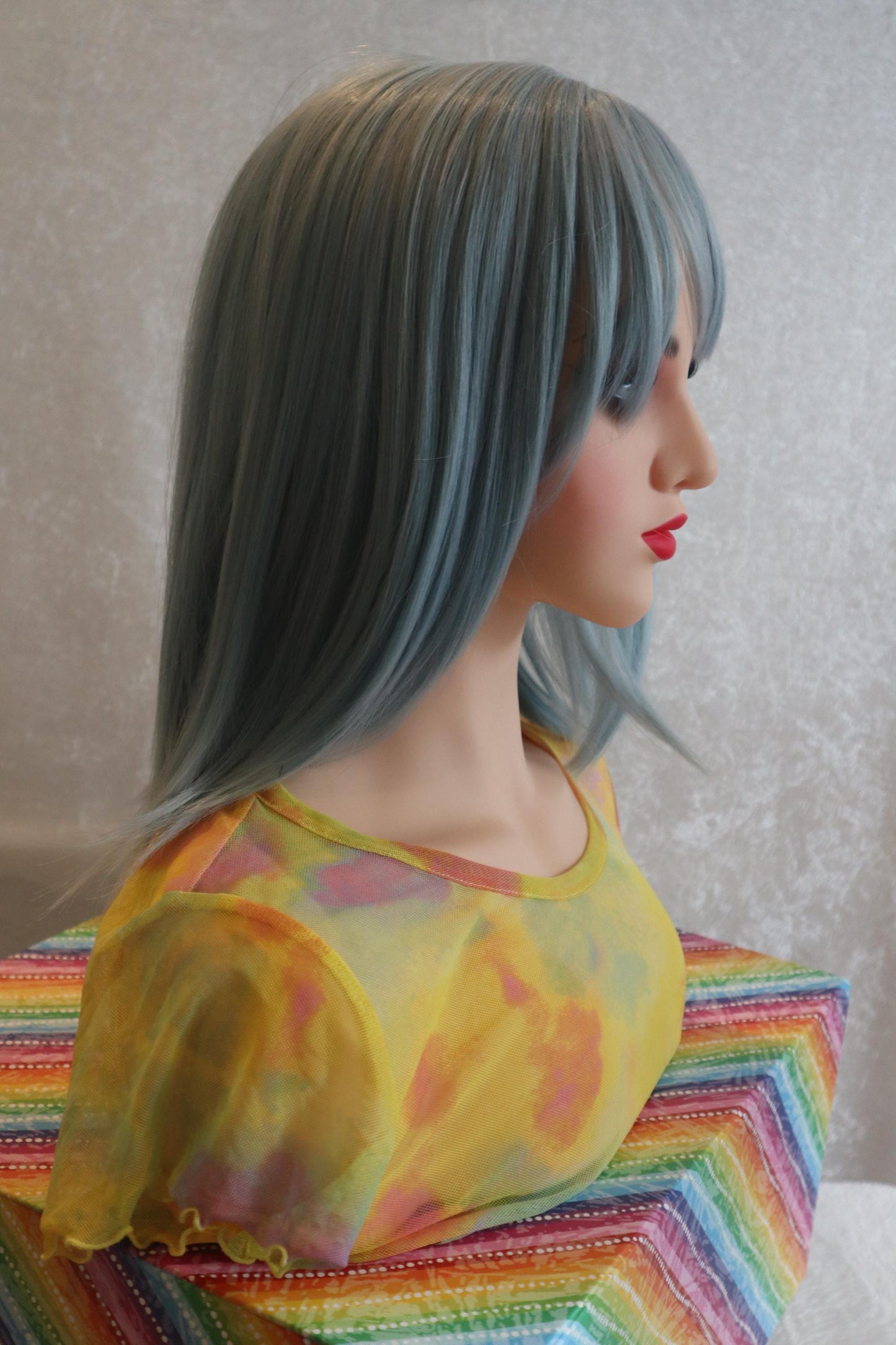 Pastel Baby Blue 16 inches Wig with Bangs – Anime-Inspired, Lightweight & Easy to Style