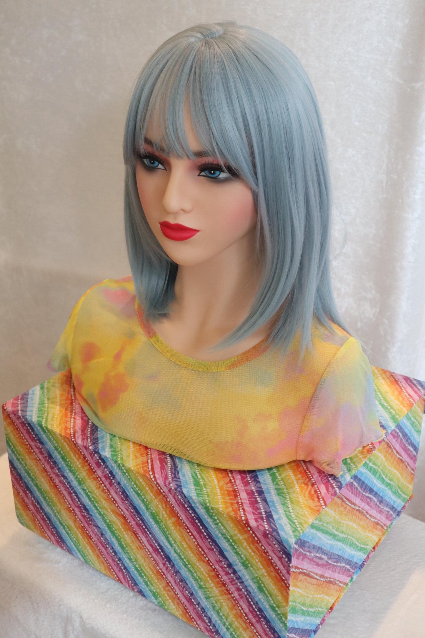 Pastel Baby Blue 16 inches Wig with Bangs – Anime-Inspired, Lightweight & Easy to Style