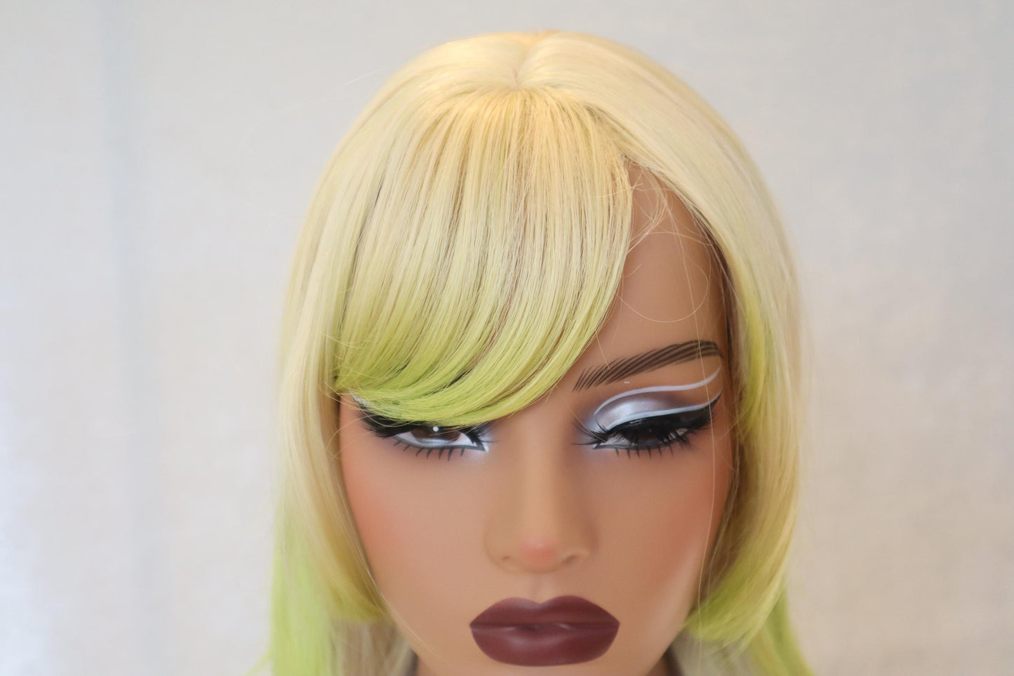 Ombre Straight Blonde Jellyfish Cut 21 inch Wig with Neon Lime Green Ends and Bangs