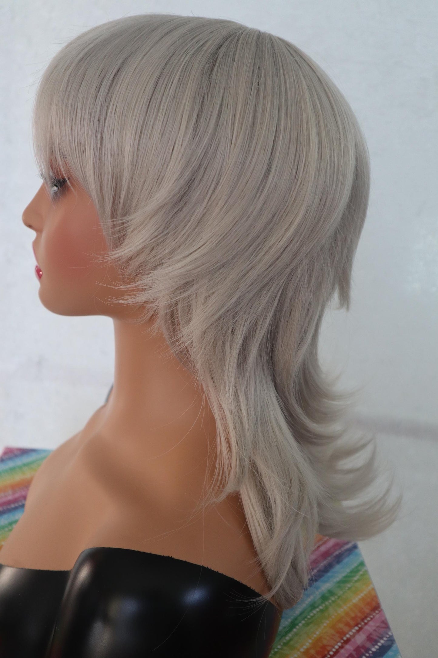 Silver Gray Wolf Cut 16 inch Wig with Bangs – Lightweight Tomboy Style