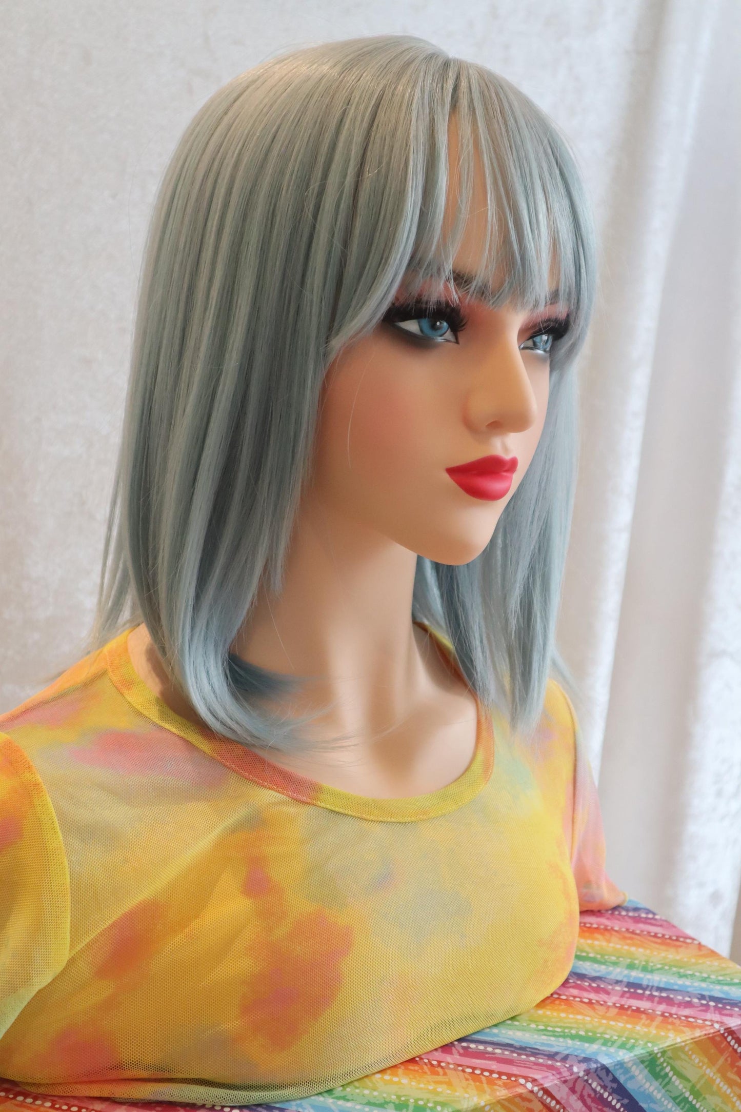 Pastel Baby Blue 16 inches Wig with Bangs – Anime-Inspired, Lightweight & Easy to Style