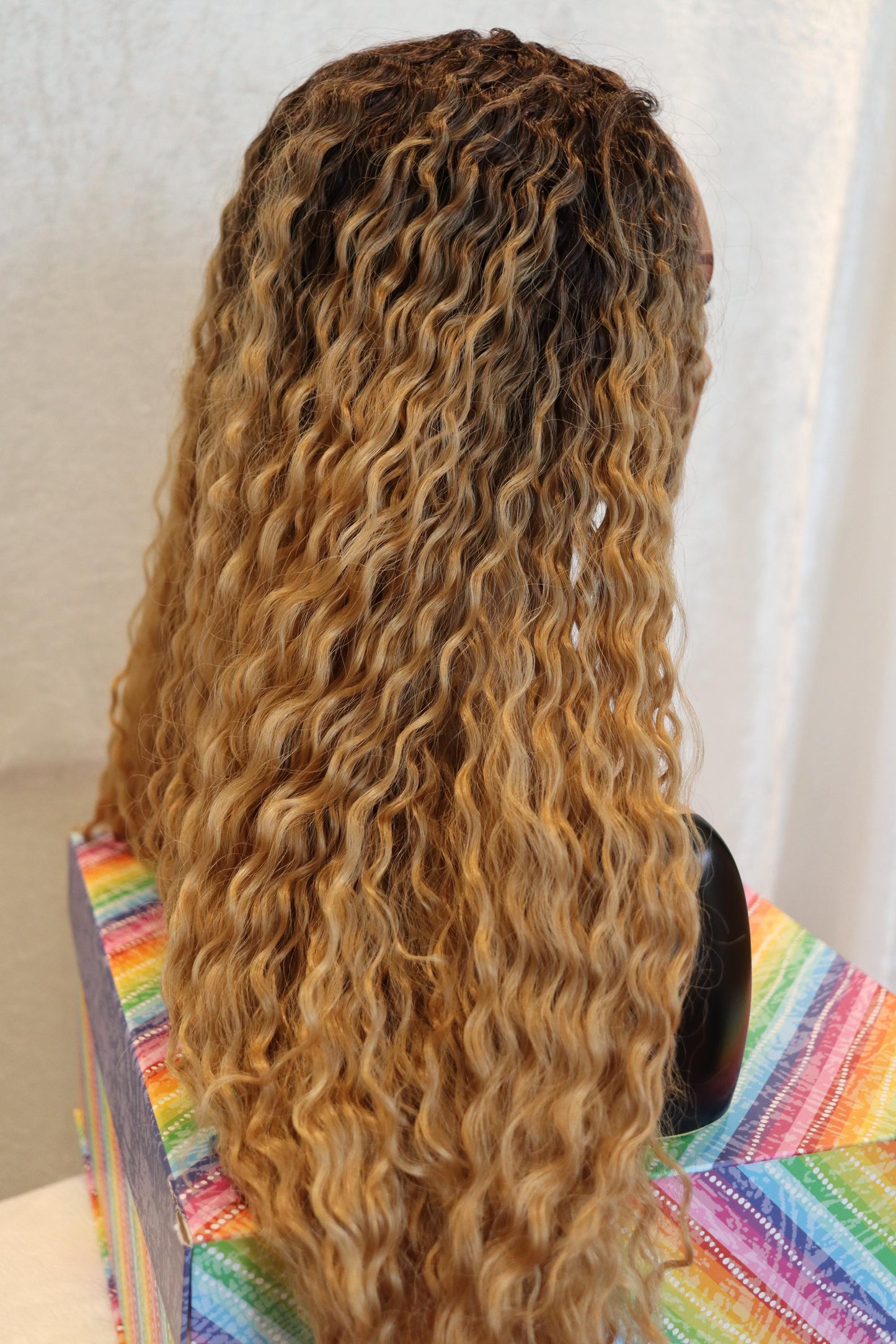 Long Thick 26 Inch Blonde Curly Wig with Dark Roots | Lace Front Synthetic HD Wave Wig with Baby Hair