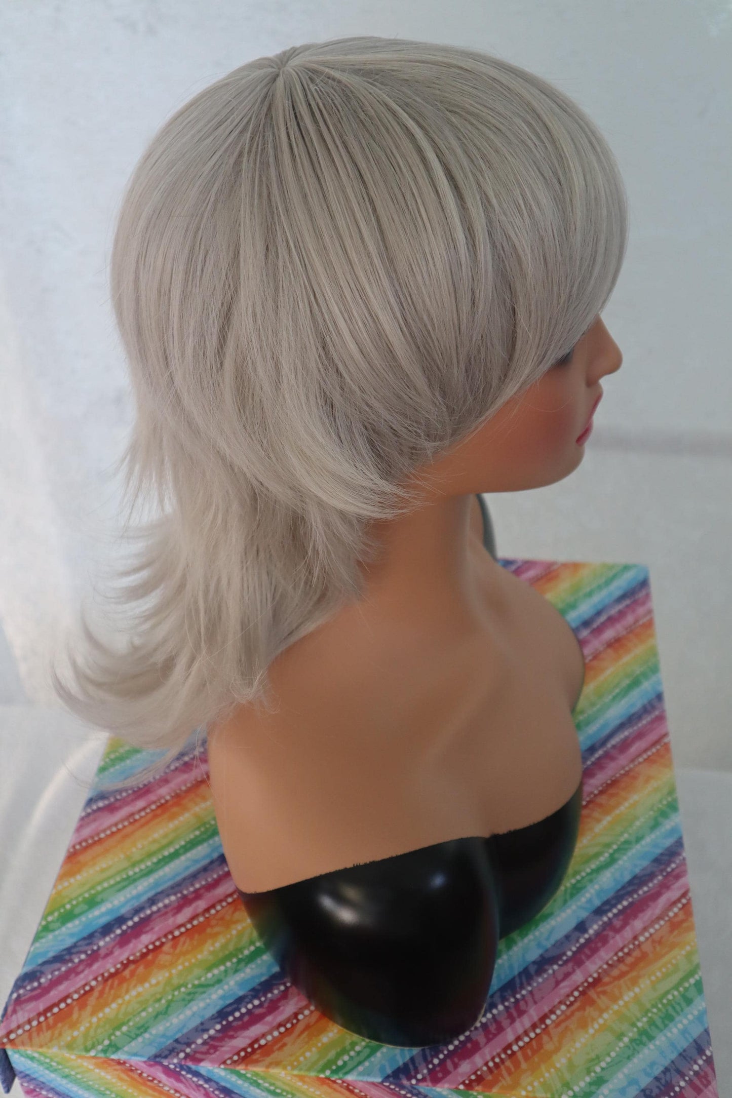 Silver Gray Wolf Cut 16 inch Wig with Bangs – Lightweight Tomboy Style