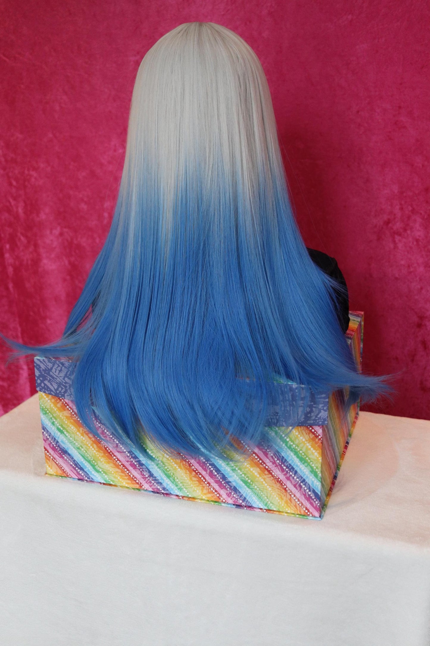 Ombre White to Blue Straight 24 inch Wig | Natural Skin Top | Heat-Resistant, Lightweight, Perfect for Festivals & Cosplay