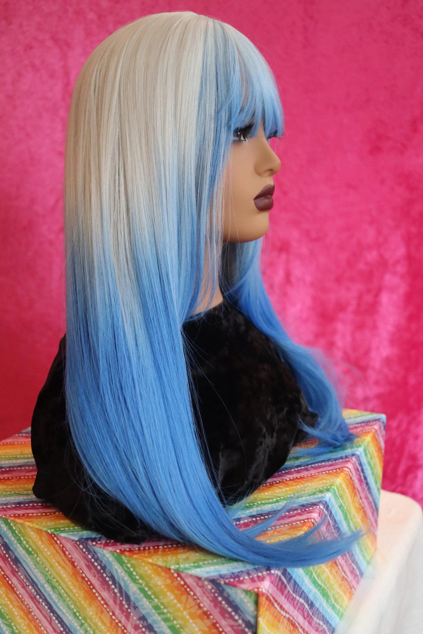 Ombre White to Blue Straight 24 inch Wig | Natural Skin Top | Heat-Resistant, Lightweight, Perfect for Festivals & Cosplay