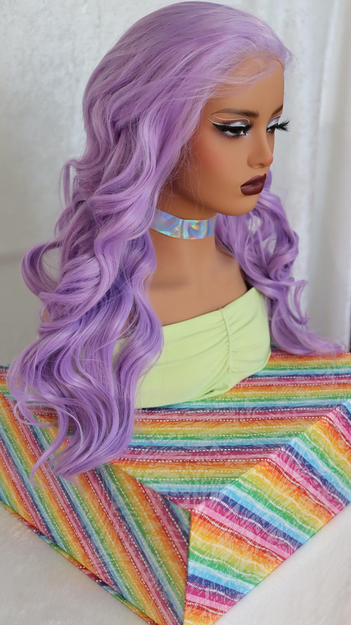 Lavender Dream 18 inches Lace Front Wavy Wig – Bright, Luxurious, and Natural Look