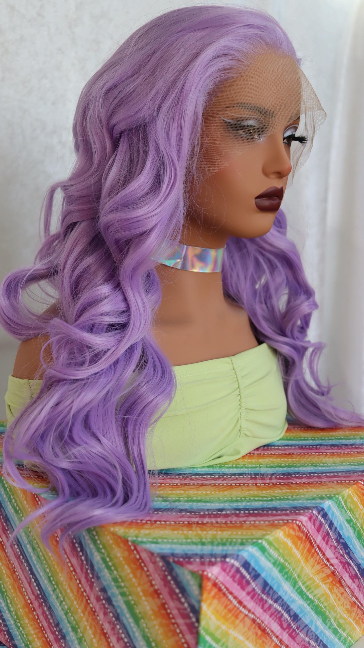 Lavender Dream 18 inches Lace Front Wavy Wig – Bright, Luxurious, and Natural Look