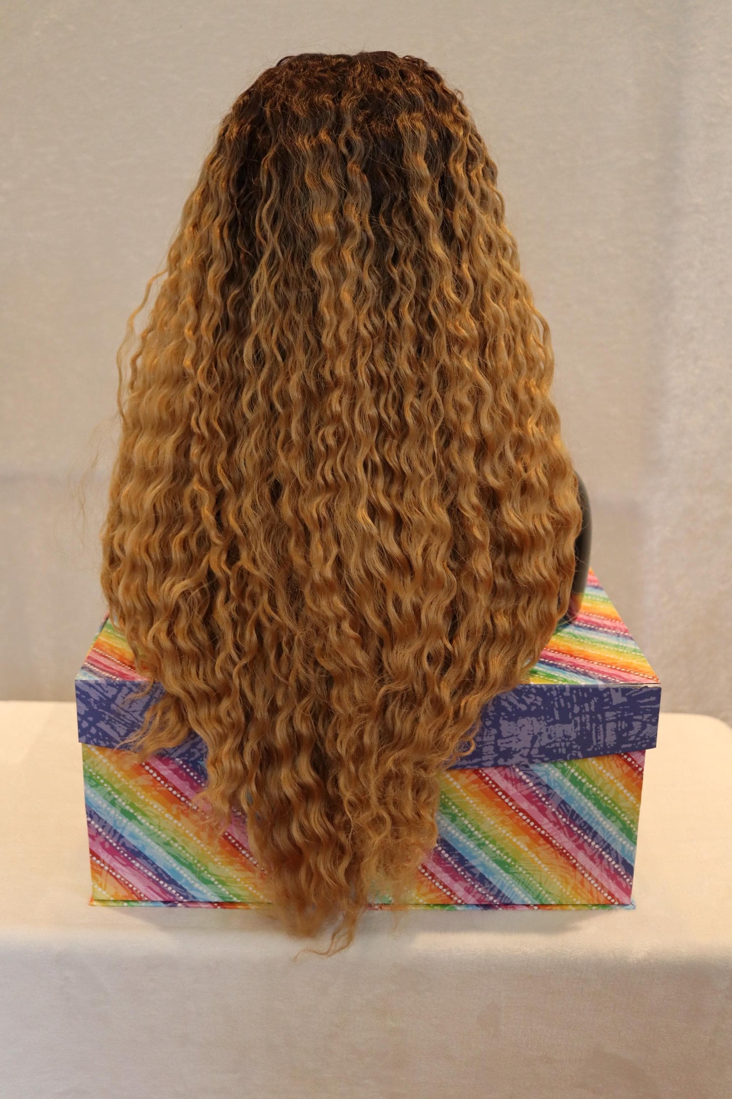 Long Thick 26 Inch Blonde Curly Wig with Dark Roots | Lace Front Synthetic HD Wave Wig with Baby Hair