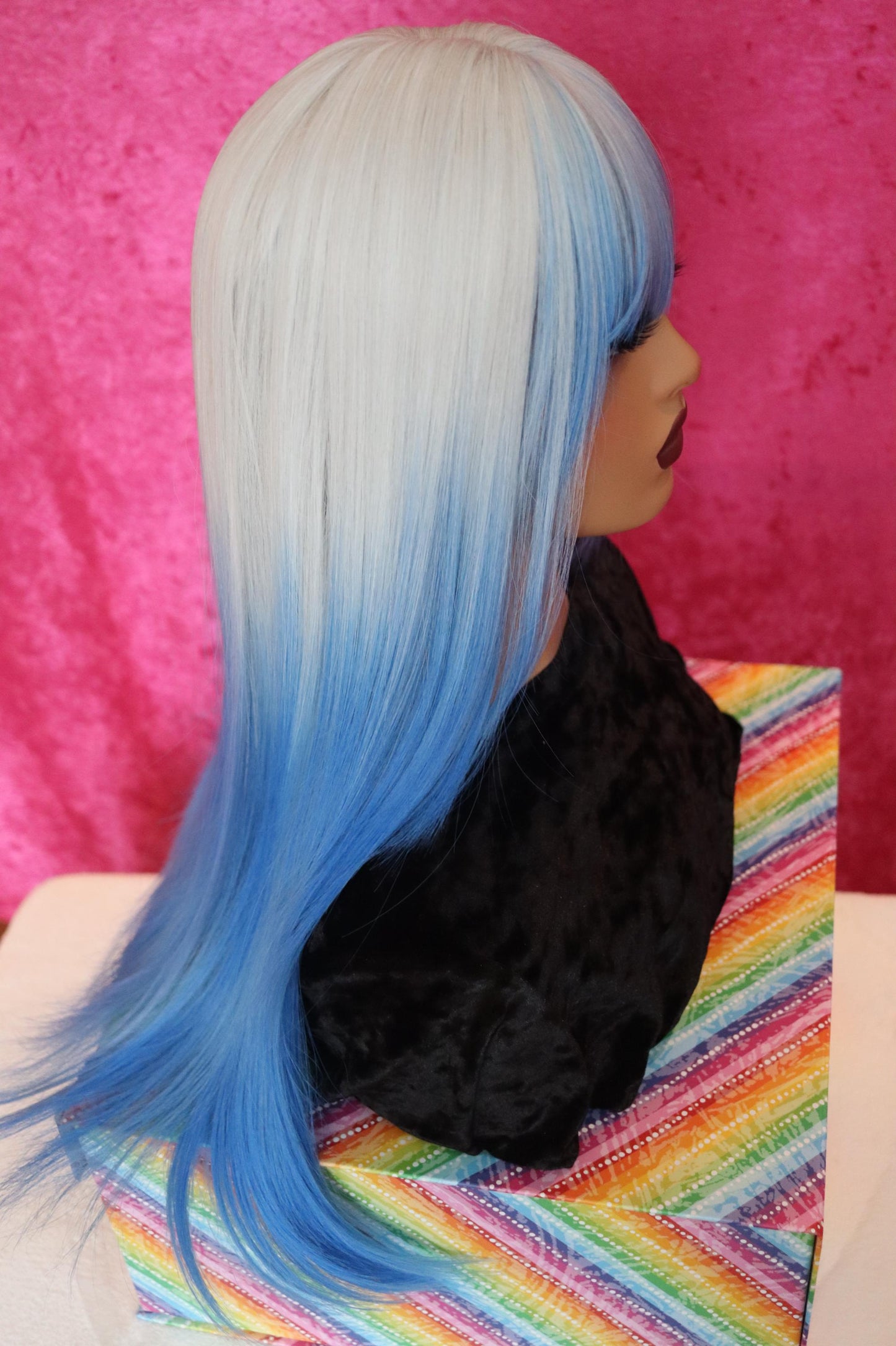 Ombre White to Blue Straight 24 inch Wig | Natural Skin Top | Heat-Resistant, Lightweight, Perfect for Festivals & Cosplay