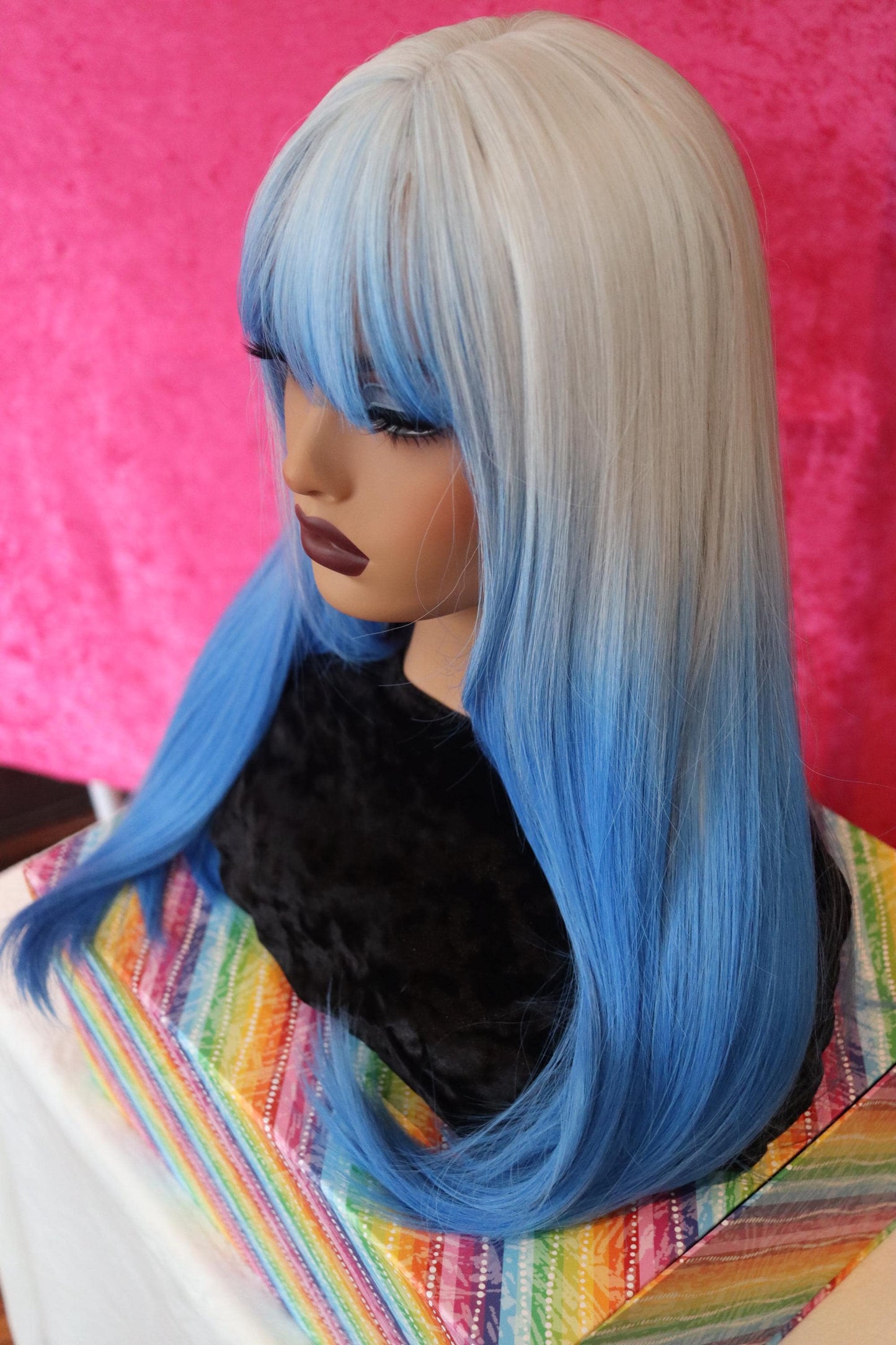 Ombre White to Blue Straight 24 inch Wig | Natural Skin Top | Heat-Resistant, Lightweight, Perfect for Festivals & Cosplay