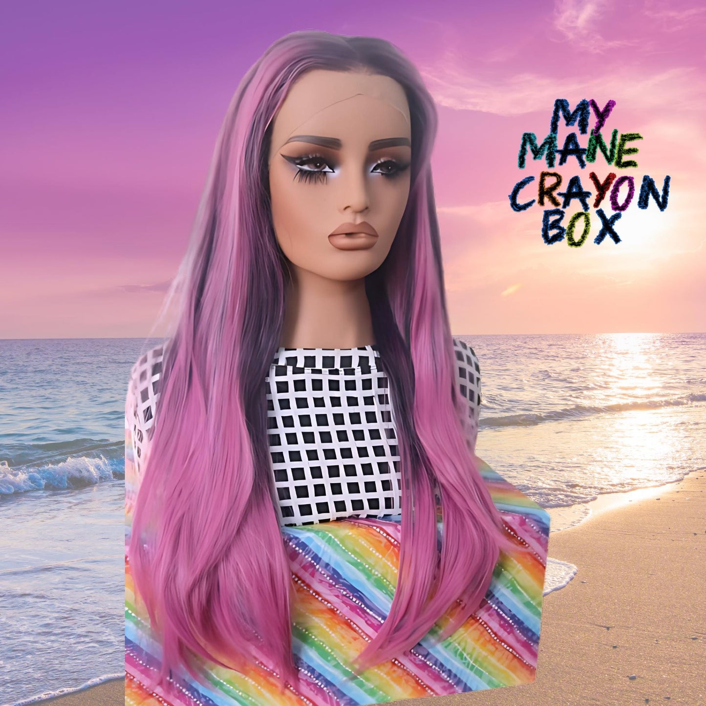 Vibrant Fuchsia Pink Straight Lace Front Wig – 22" Glueless  High Quality Synthetic Wig with Dark Undertones & Face-Framing Highlights