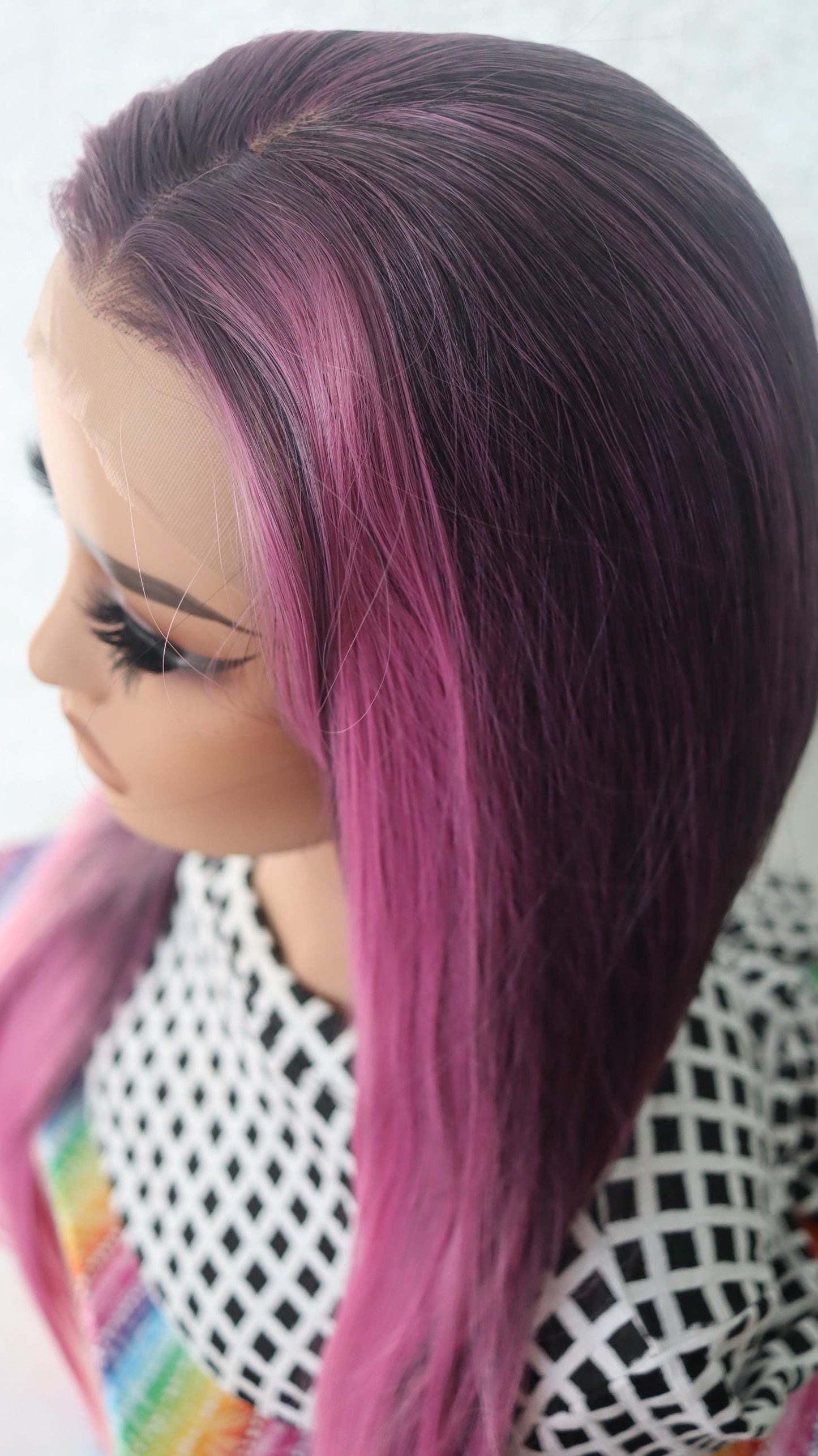 Vibrant Fuchsia Pink Straight Lace Front Wig – 22" Glueless  High Quality Synthetic Wig with Dark Undertones & Face-Framing Highlights