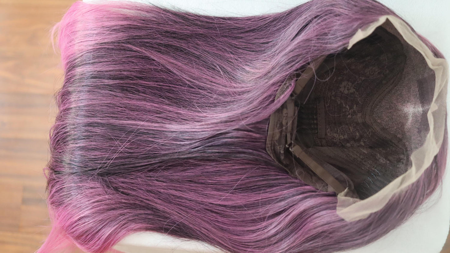 Vibrant Fuchsia Pink Straight Lace Front Wig – 22" Glueless  High Quality Synthetic Wig with Dark Undertones & Face-Framing Highlights