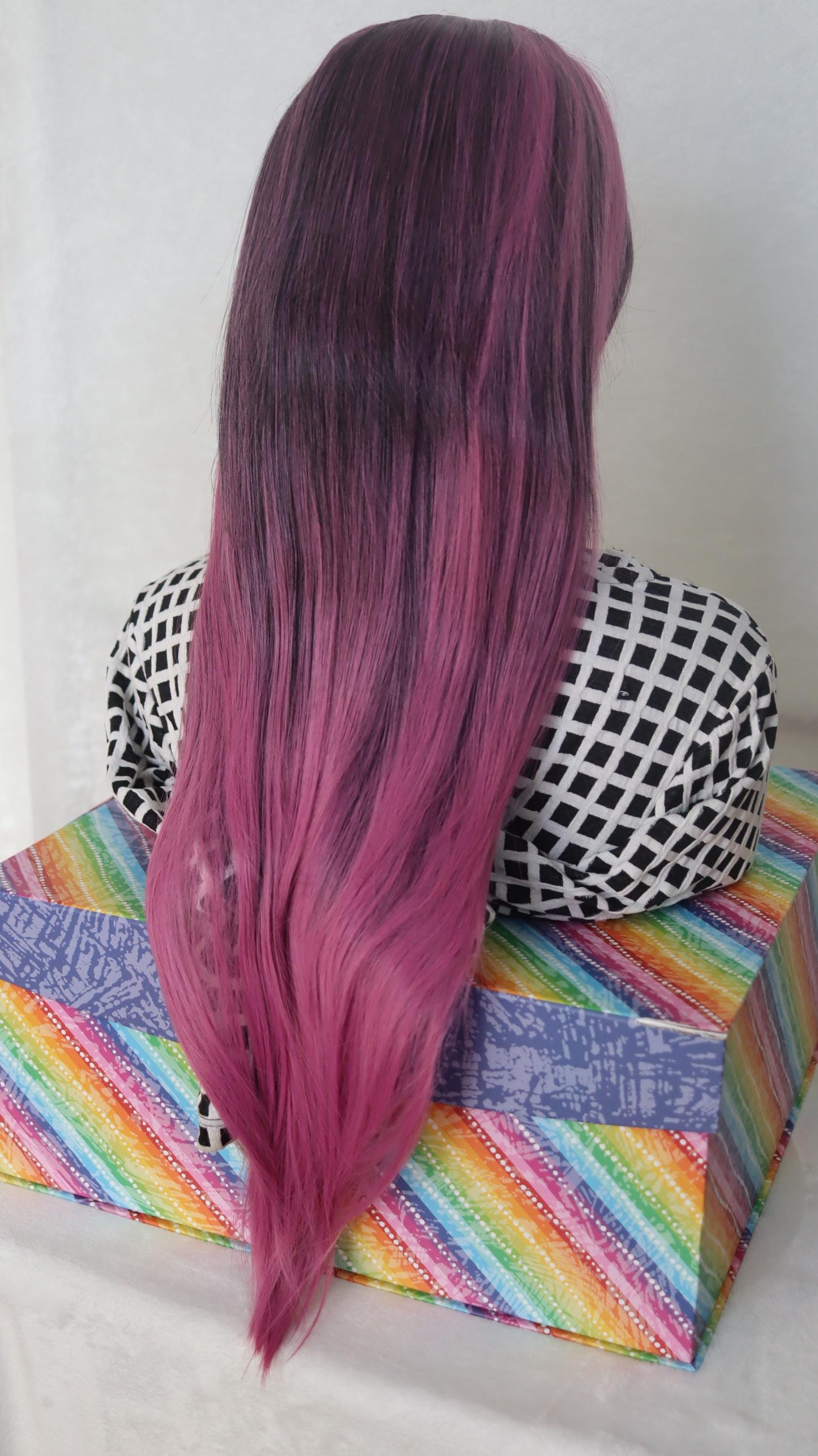 Vibrant Fuchsia Pink Straight Lace Front Wig – 22" Glueless  High Quality Synthetic Wig with Dark Undertones & Face-Framing Highlights