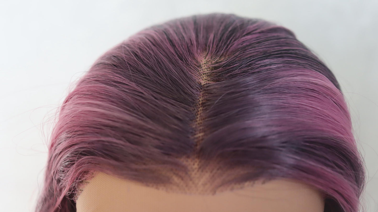 Vibrant Fuchsia Pink Straight Lace Front Wig – 22" Glueless  High Quality Synthetic Wig with Dark Undertones & Face-Framing Highlights