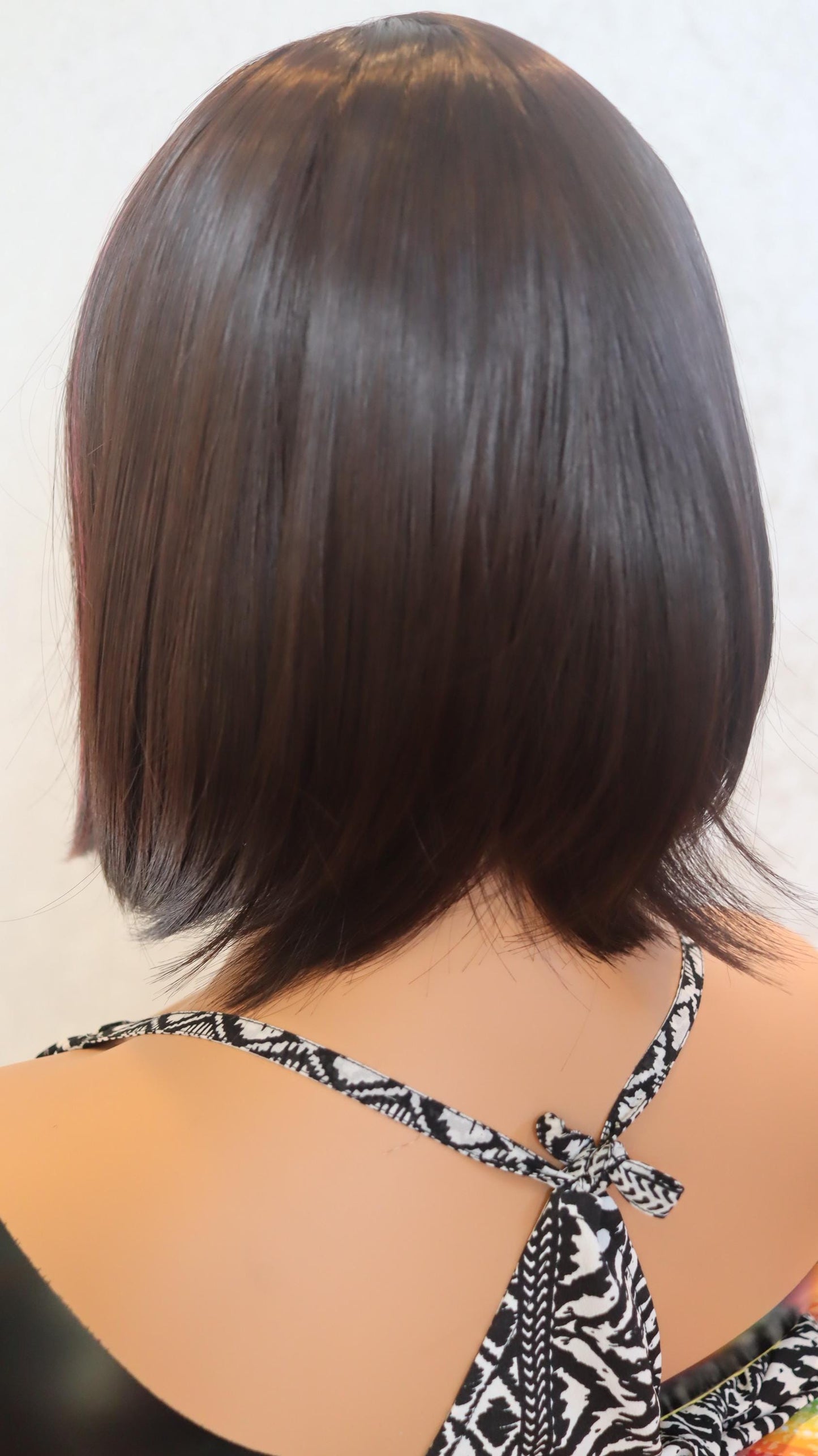 Pink Fringe Lightweight Bob Wig – 12-Inch Straight Brown Wig with Dark Pink Fringe & Face-Framing Highlights | Everyday Glueless Wig"