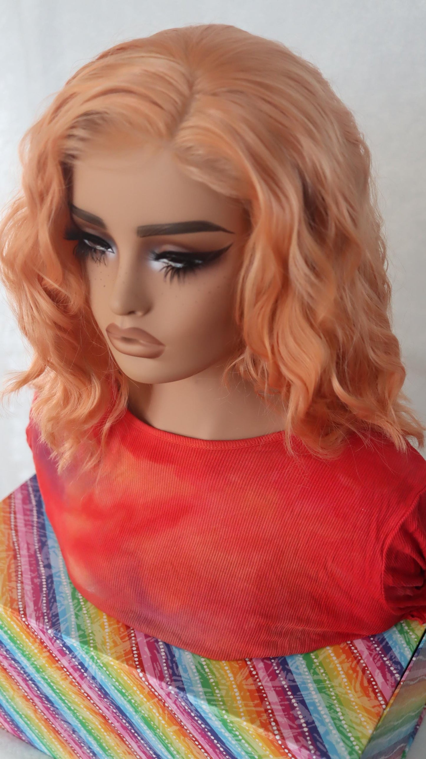Peach Glow Loose Wave Wig – 12-Inch Lightweight Front Lace Wig | Everyday Glueless Style