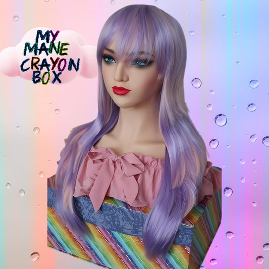 Pastel Goth Layered Wig – 26” Edgy Choppy Cut with Lavender Bangs & Pink + Purple Tones – Cosplay, Festival, Alt Fashion