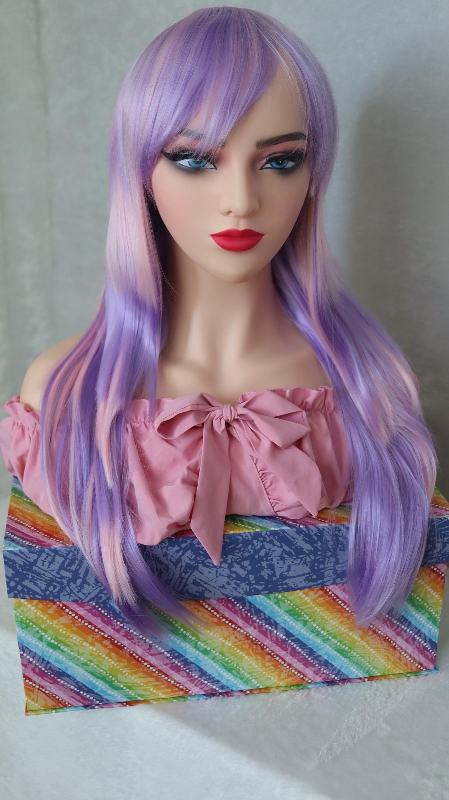 Pastel Goth Layered Wig – 26” Edgy Choppy Cut with Lavender Bangs & Pink + Purple Tones – Cosplay, Festival, Alt Fashion