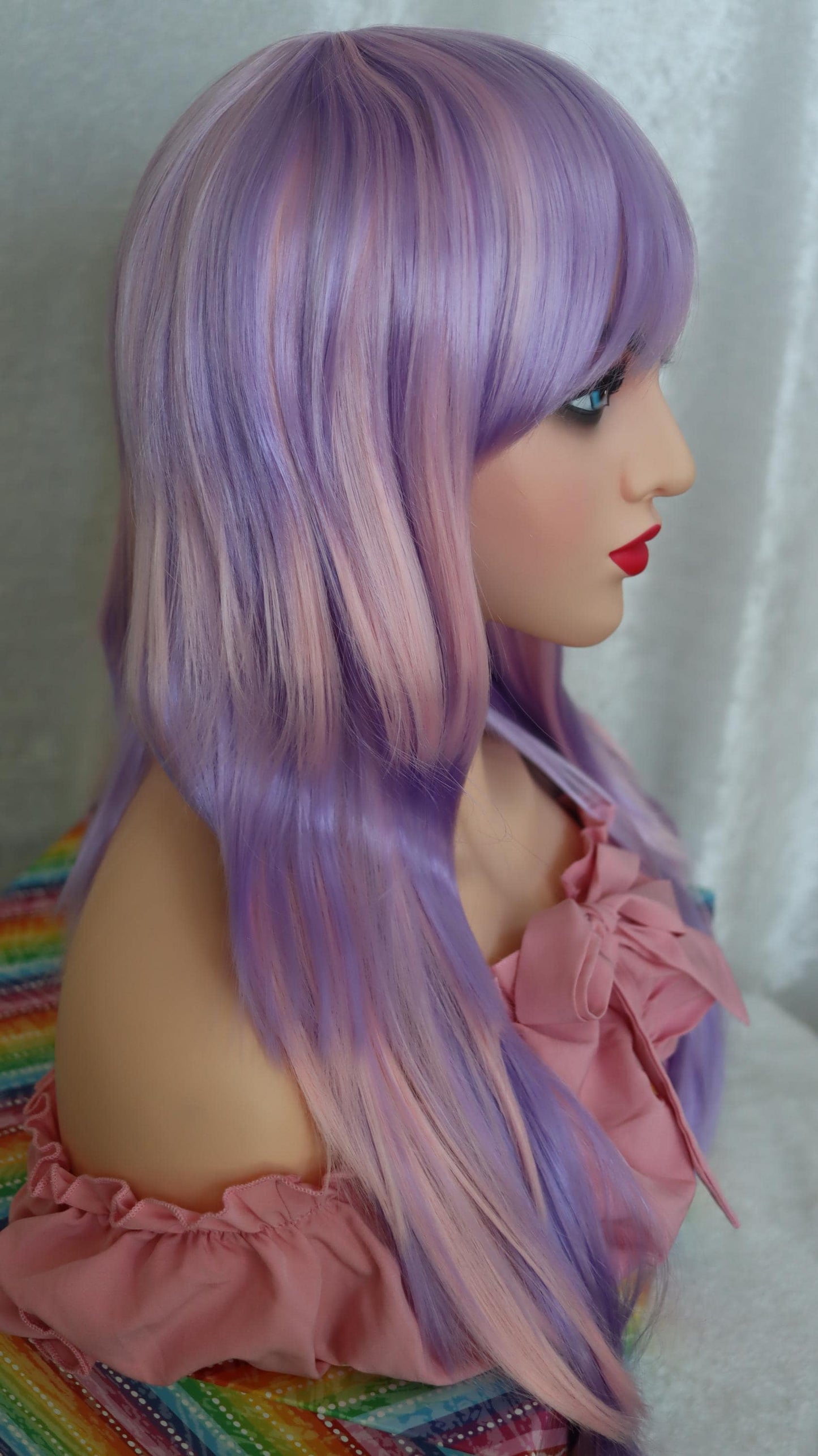 Pastel Goth Layered Wig – 26” Edgy Choppy Cut with Lavender Bangs & Pink + Purple Tones – Cosplay, Festival, Alt Fashion