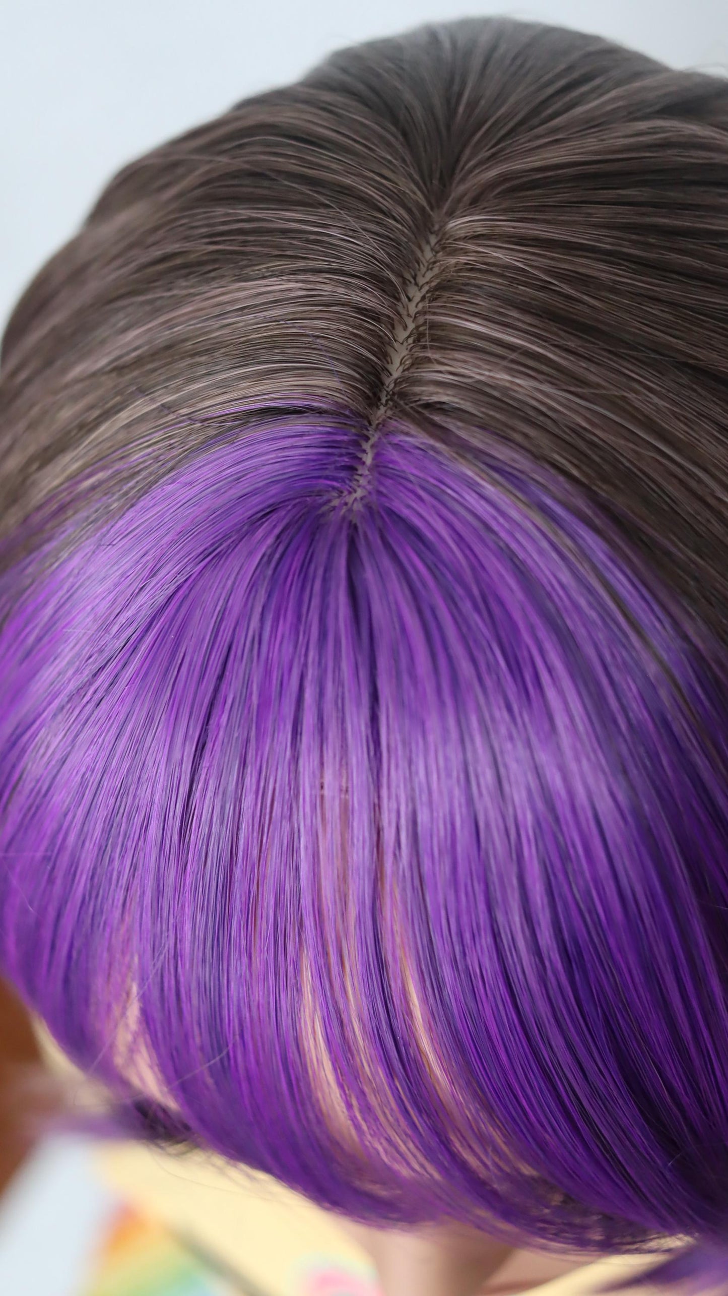Short Bob Wig with Purple Bangs & Ash Light Brown Base – Bold Synthetic Wig for Everyday Style
