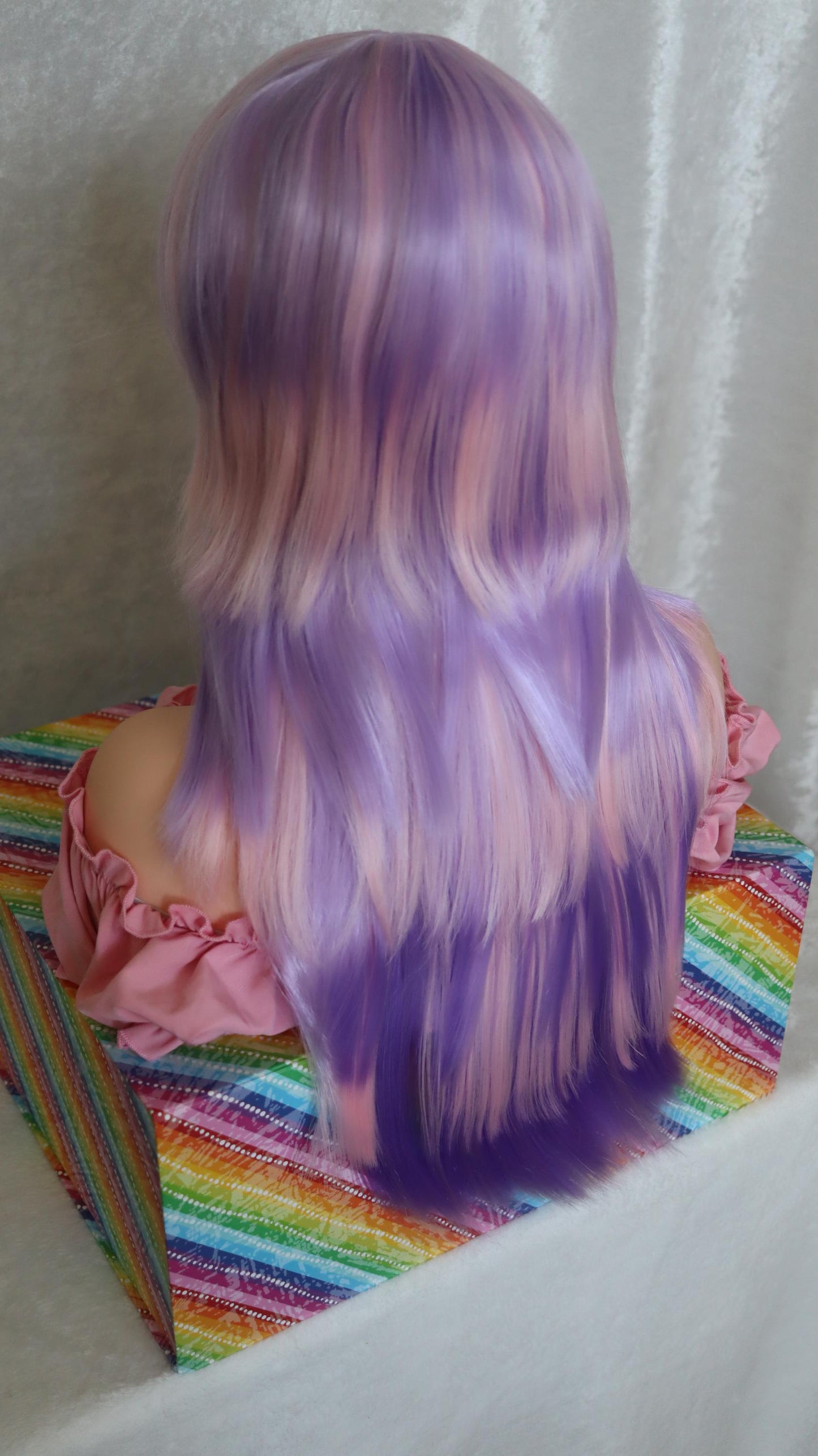 Pastel Goth Layered Wig – 26” Edgy Choppy Cut with Lavender Bangs & Pink + Purple Tones – Cosplay, Festival, Alt Fashion