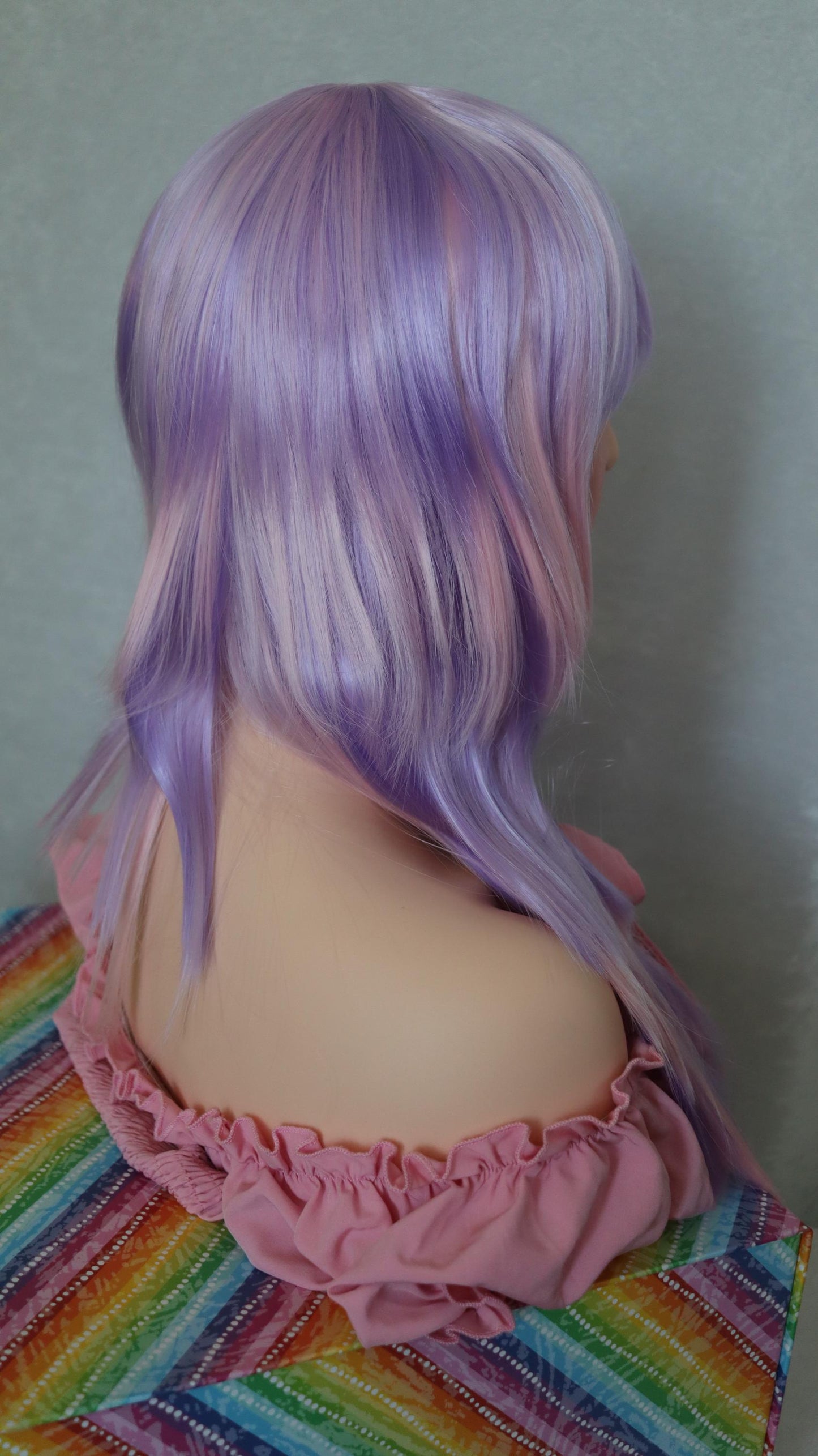 Pastel Goth Layered Wig – 26” Edgy Choppy Cut with Lavender Bangs & Pink + Purple Tones – Cosplay, Festival, Alt Fashion