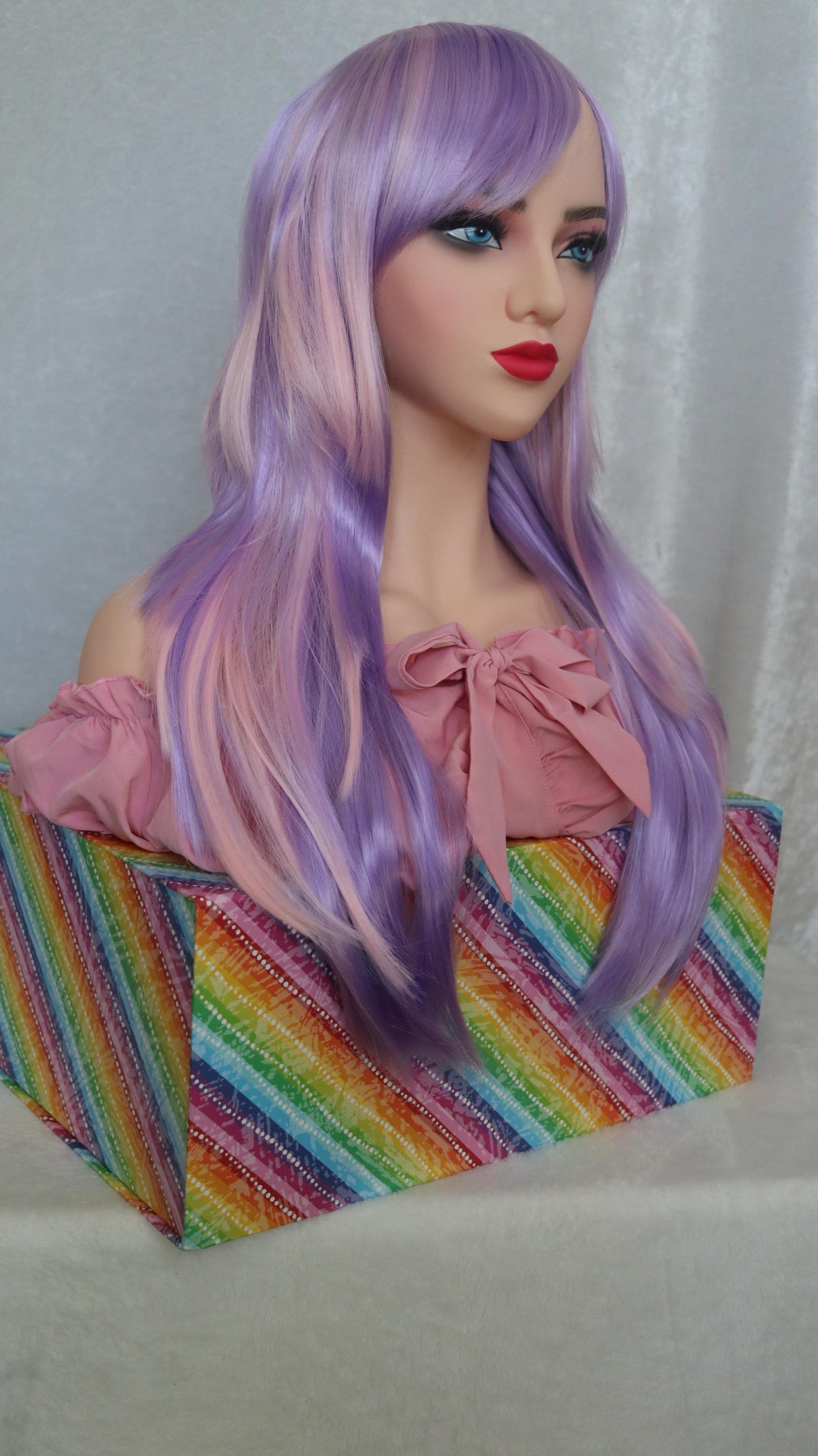 Pastel Goth Layered Wig – 26” Edgy Choppy Cut with Lavender Bangs & Pink + Purple Tones – Cosplay, Festival, Alt Fashion