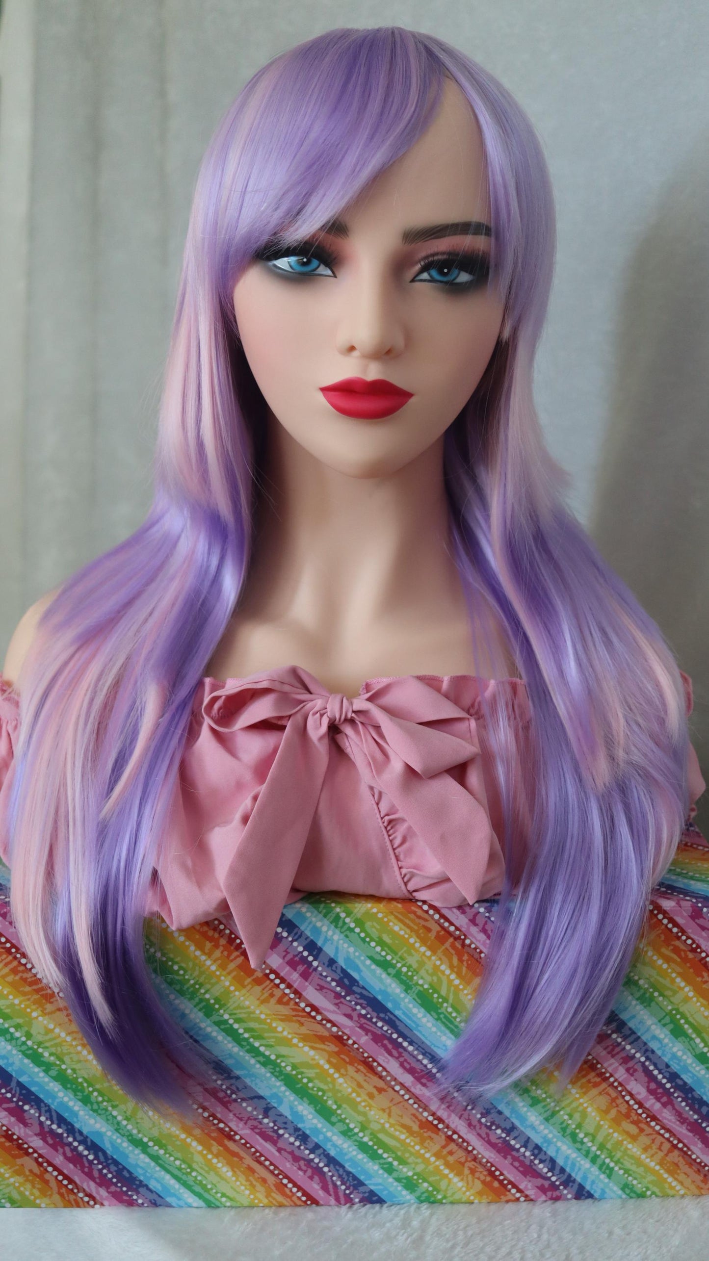 Pastel Goth Layered Wig – 26” Edgy Choppy Cut with Lavender Bangs & Pink + Purple Tones – Cosplay, Festival, Alt Fashion