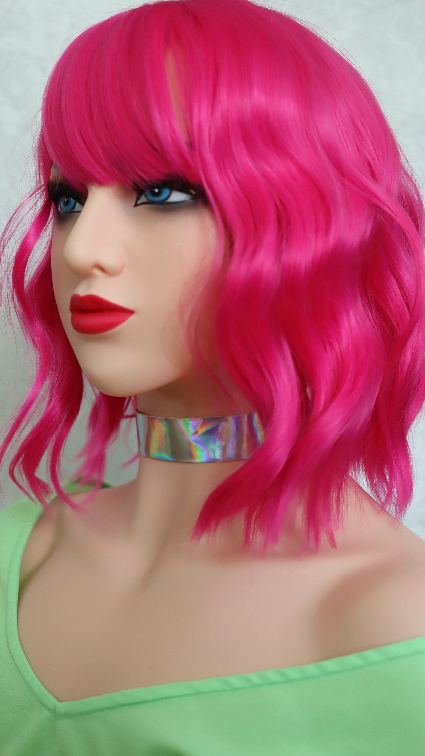 Hot Pink Bliss Wig - Short Wavy Vibrant Pink Wig with Bangs | Fun Cosplay & Party Hair