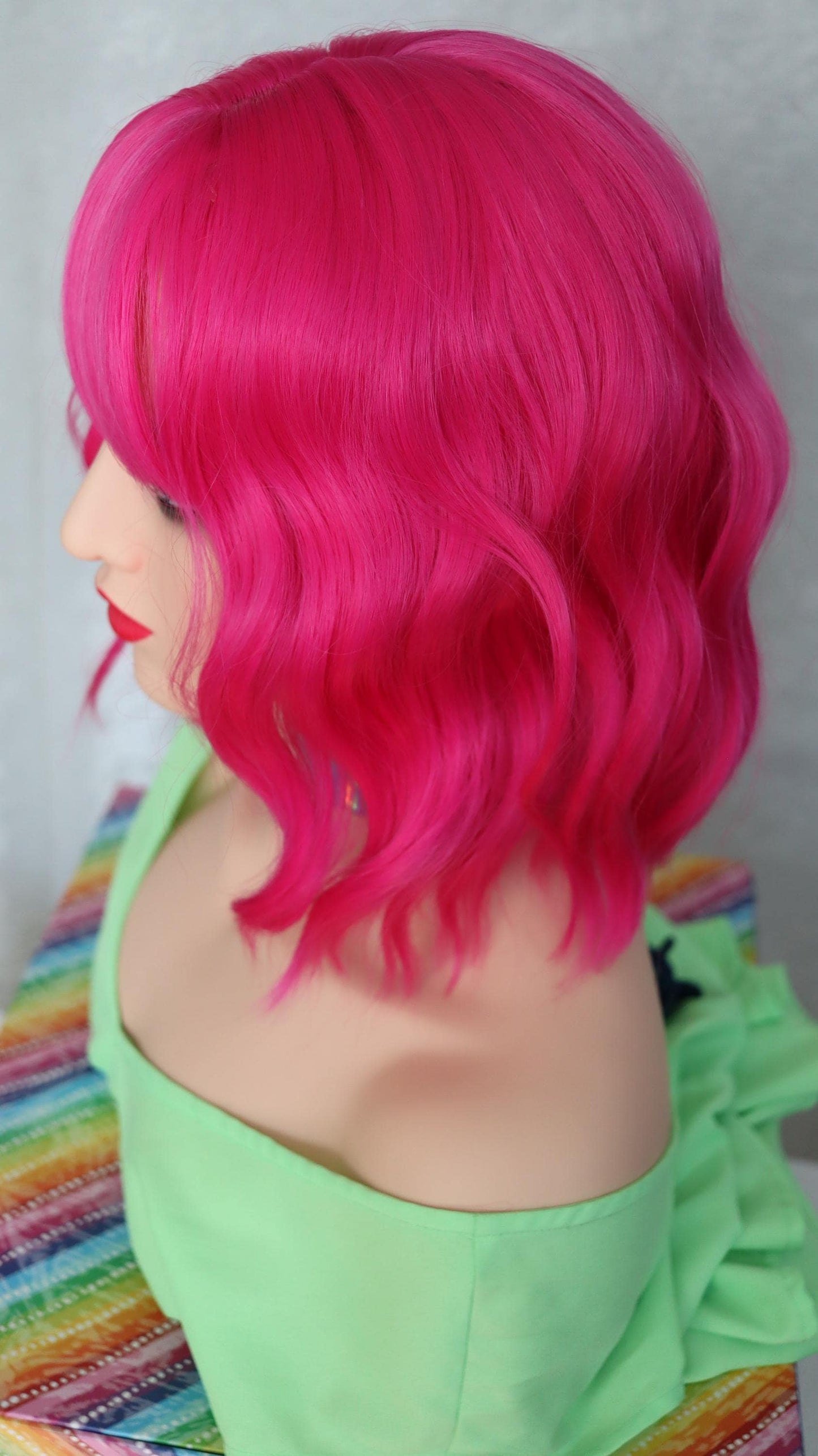 Hot Pink Bliss Wig - Short Wavy Vibrant Pink Wig with Bangs | Fun Cosplay & Party Hair