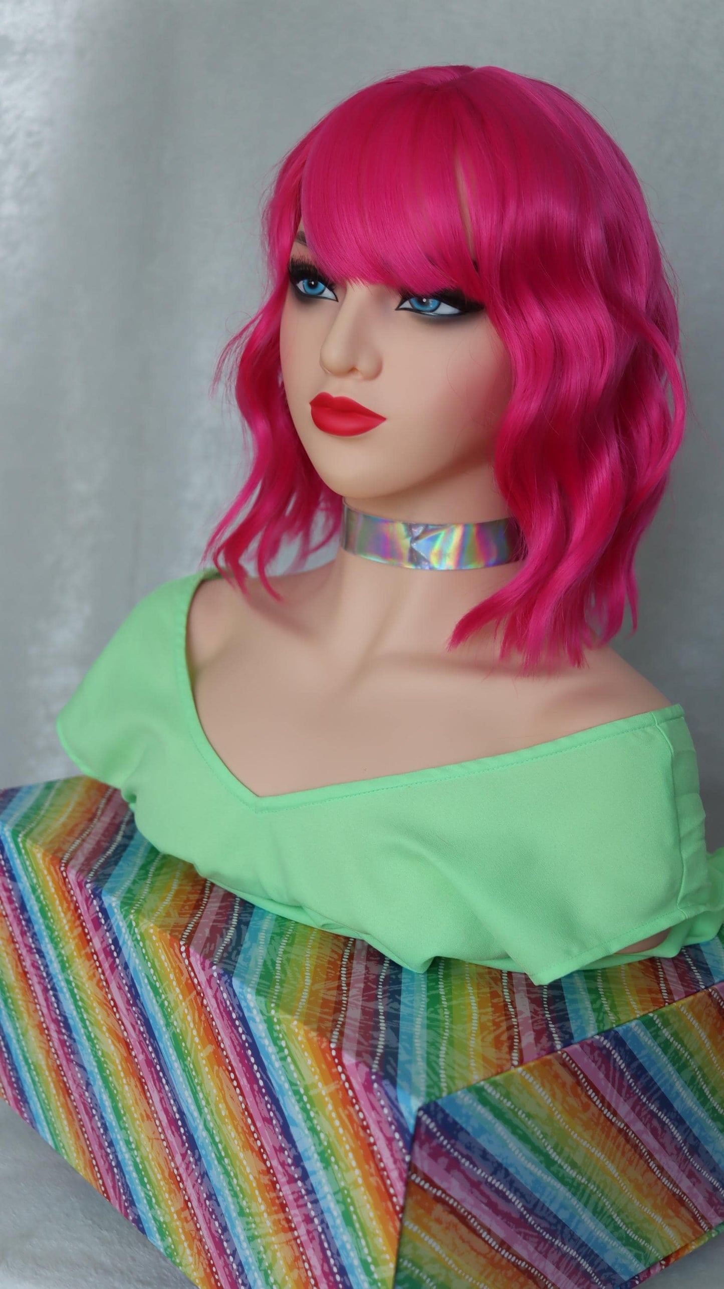 Hot Pink Bliss Wig - Short Wavy Vibrant Pink Wig with Bangs | Fun Cosplay & Party Hair