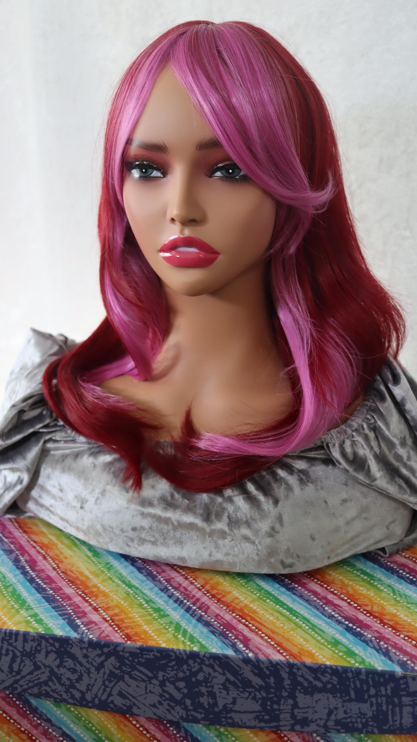 Fire Fuchsia Fantasy Wig – Vibrant Red with Pink Highlights & Bangs | Bold Statement Style